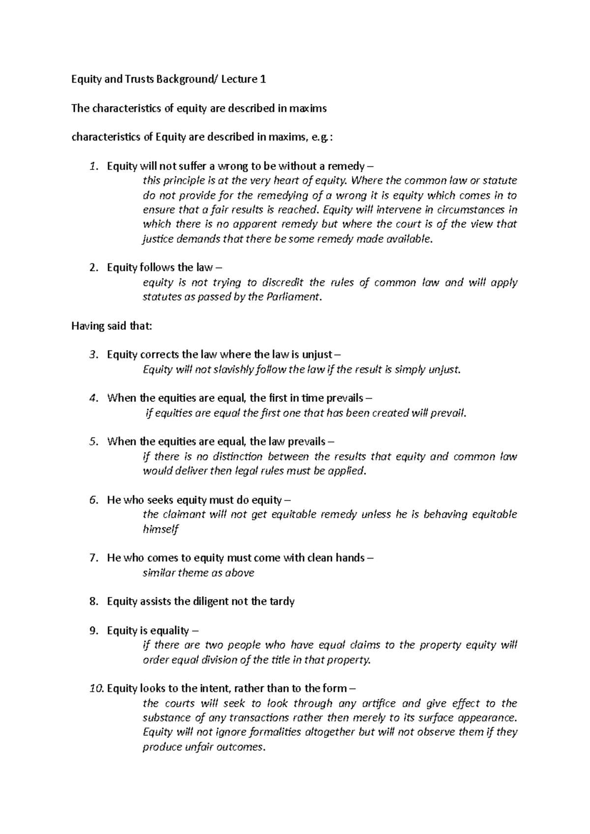 Trusts Lecture 1 - Equity and Trusts Background/ Lecture 1 The ...