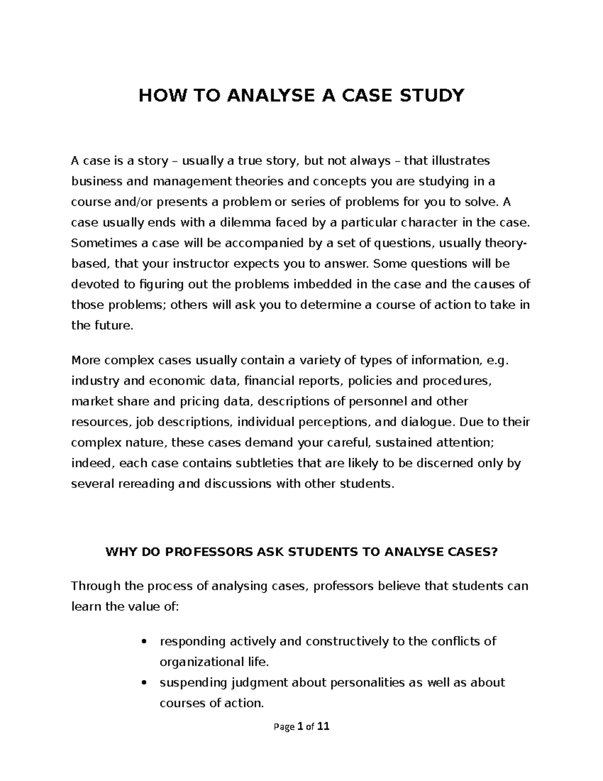 how to analyse the case study