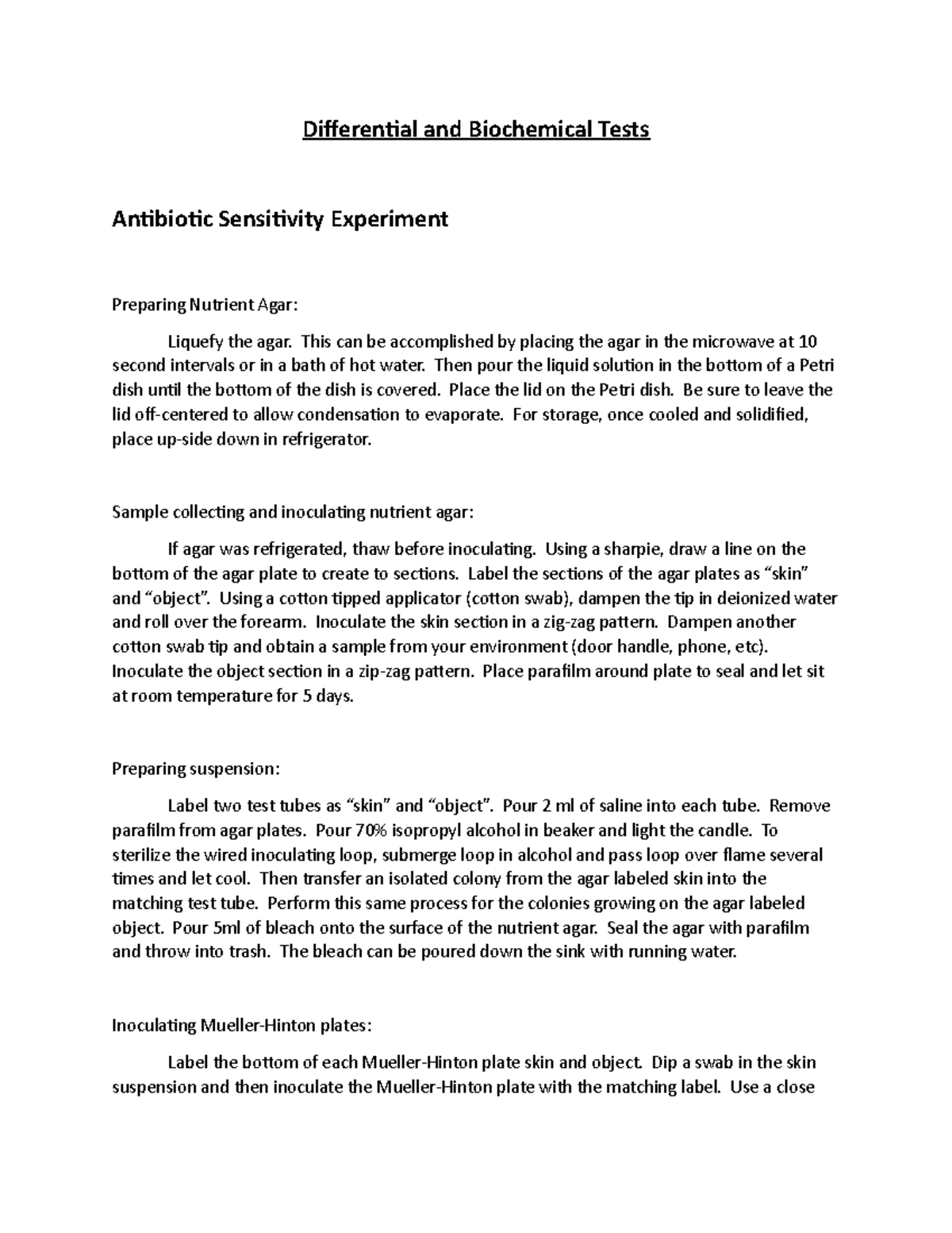 Antibiotic Sensitivity Experiment - Differential and Biochemical Tests ...