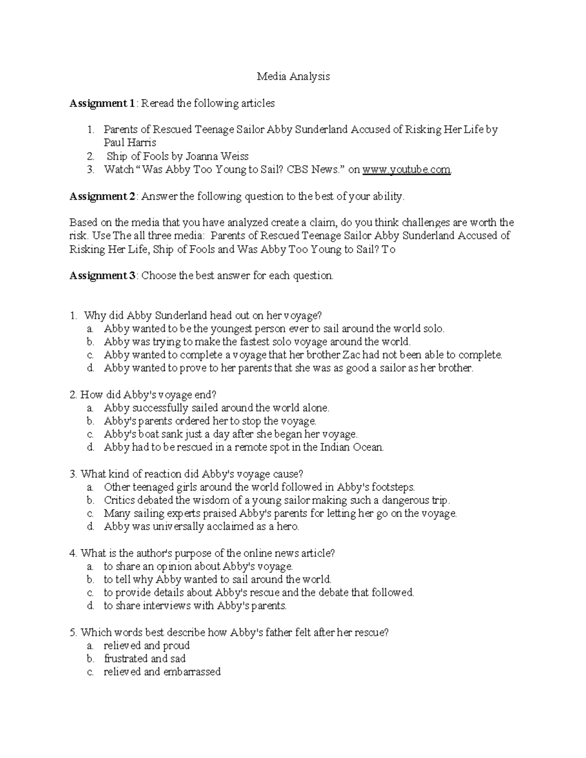 Media Analysis HW - Used for homework - Media Analysis Assignment 1 ...