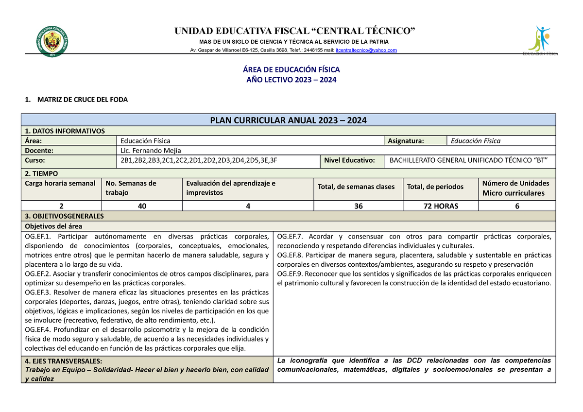 PCA 2dos Y 3ros Bach. EF. 2023 - 2024 CT - UNIDAD EDUCATIVA FISCAL ...