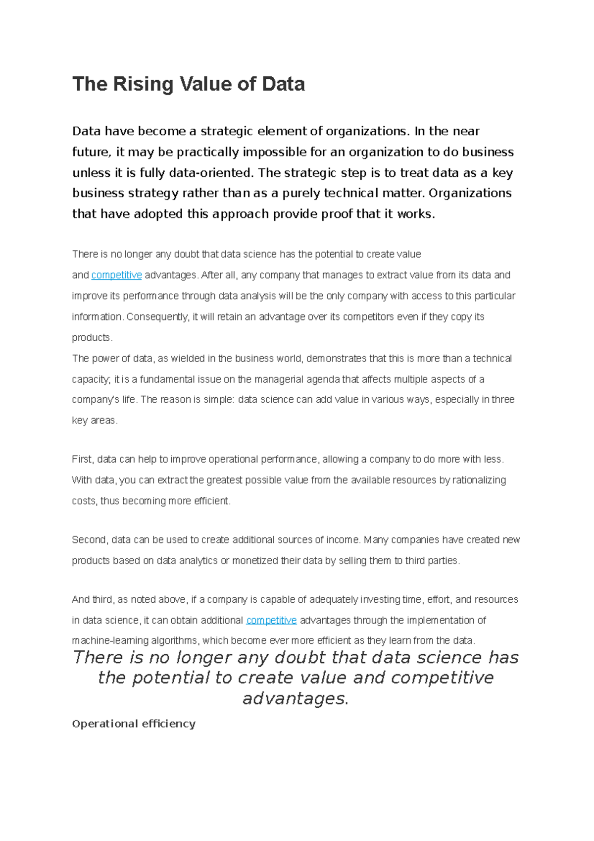 The Rising Value of Data - Technology Trends - Studocu