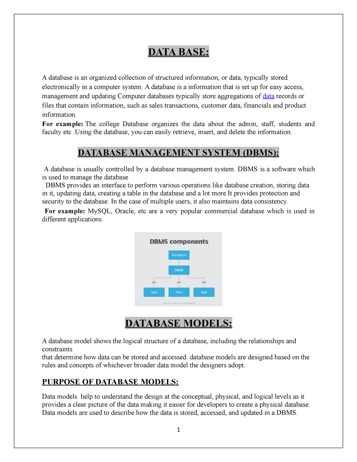 Data Bms - Data Base Management - DATA BASE: A Database Is An Organized ...