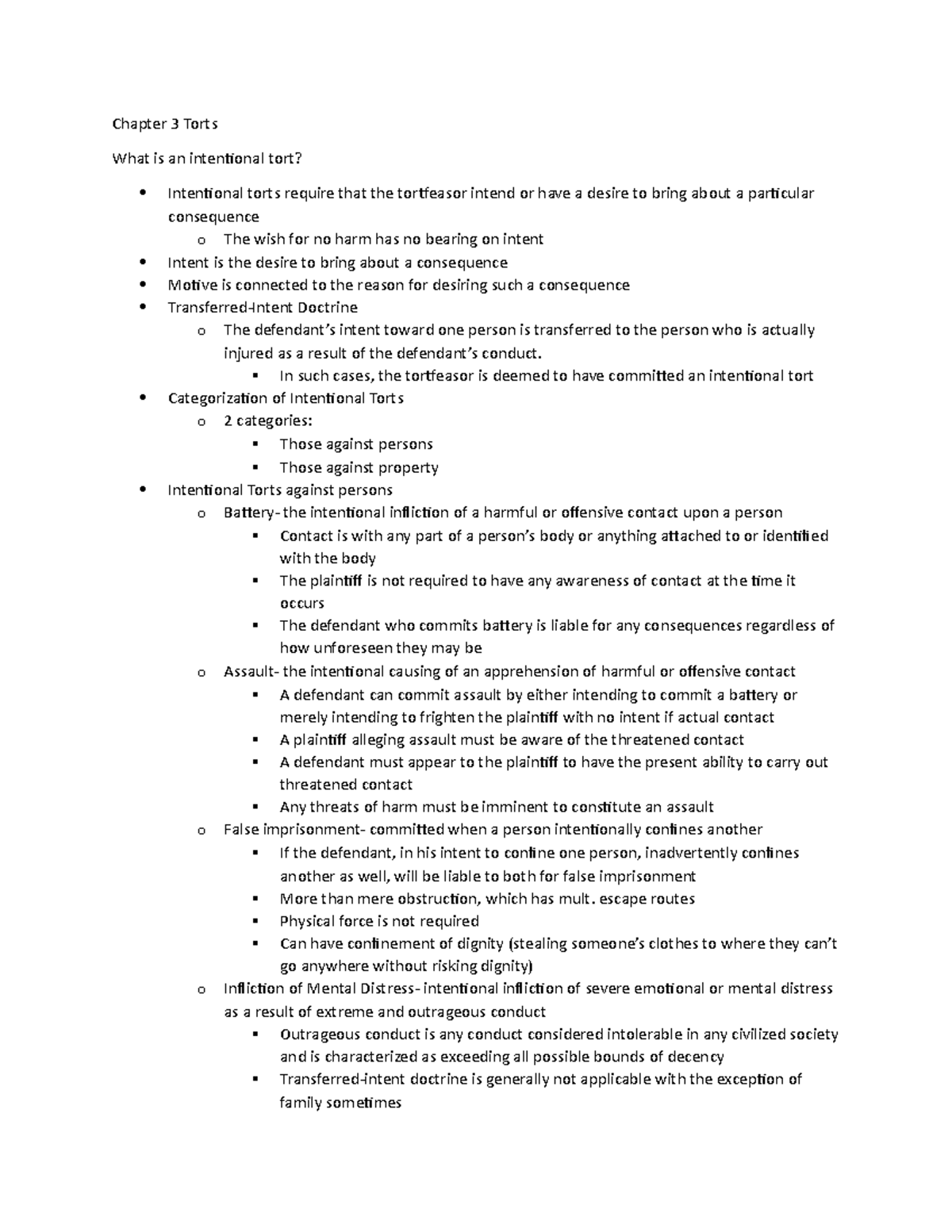 Chapter 3 Torts - Lecture notes 3 - Chapter 3 Torts What is an ...