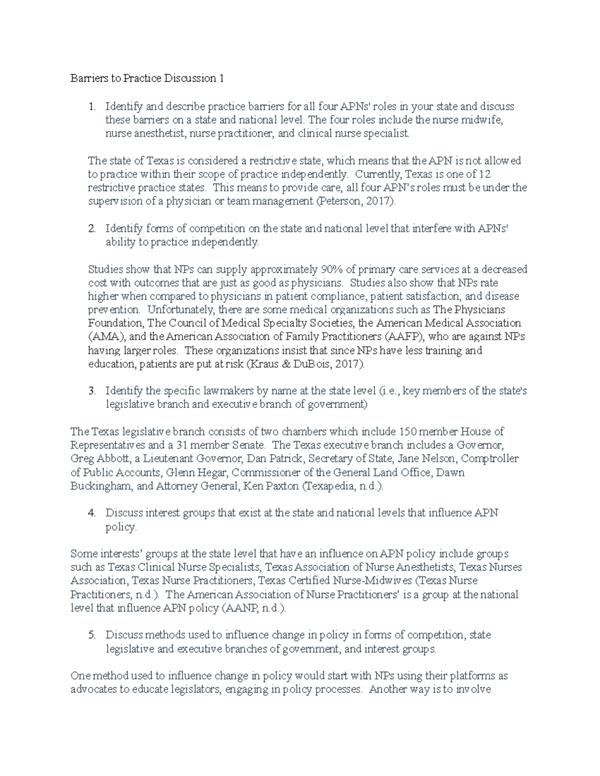 Barriers to Practice Discussion 1 The four roles include the nurse