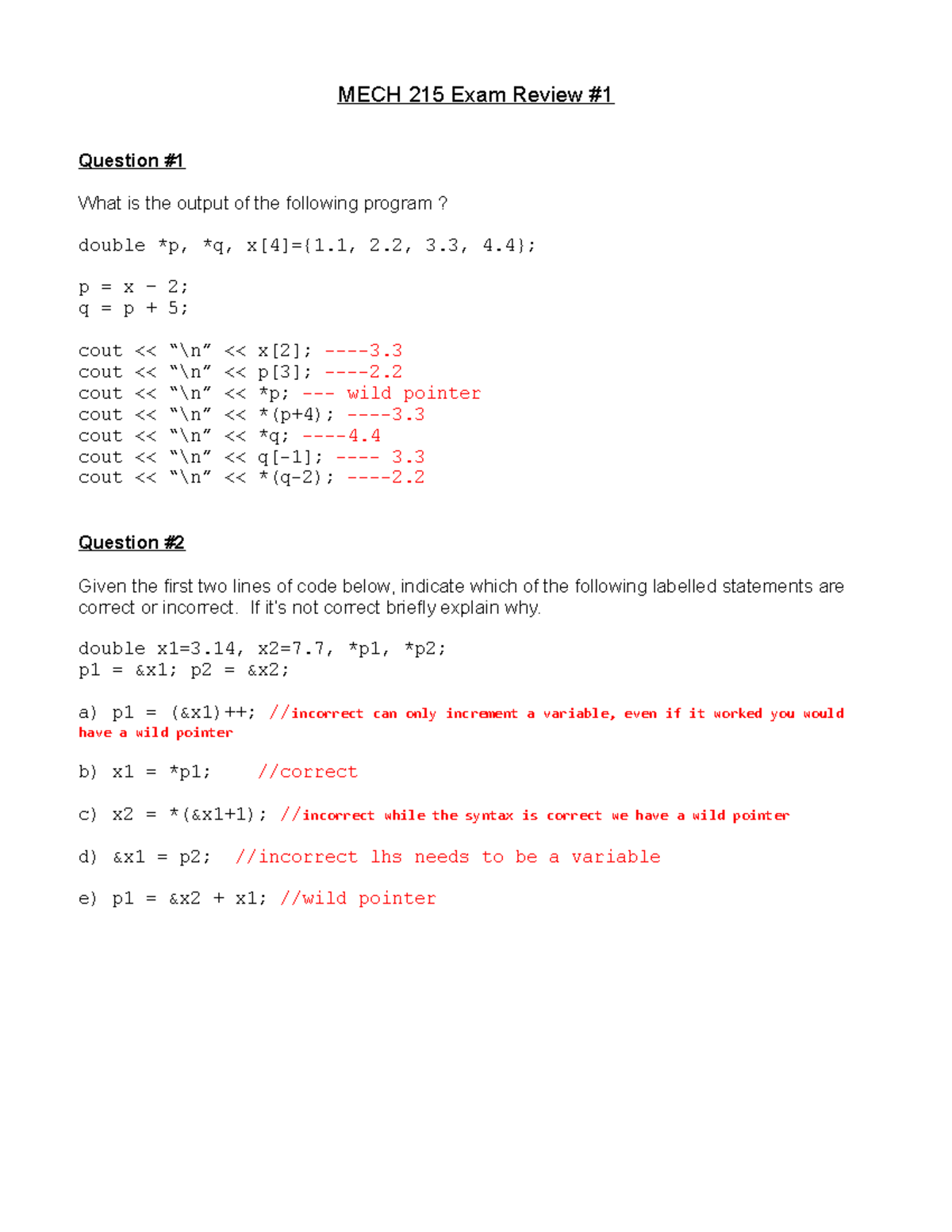 Final Exam Review 1 - MECH 215 Exam Review Question # What is the ...
