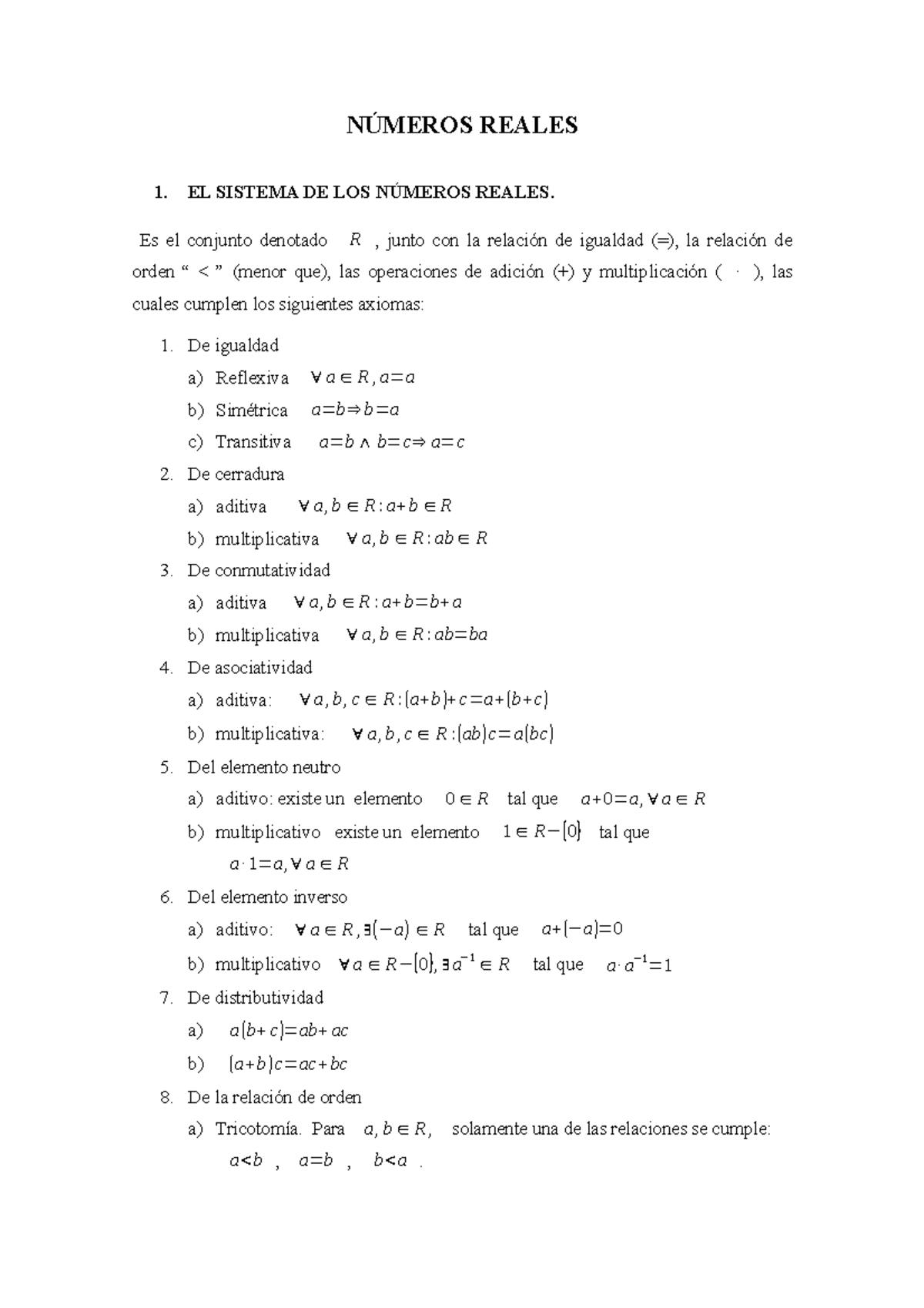 S1 N ¦meros Reales - NÚMEROS REALES 1. EL SISTEMA DE LOS NÚMEROS REALES ...