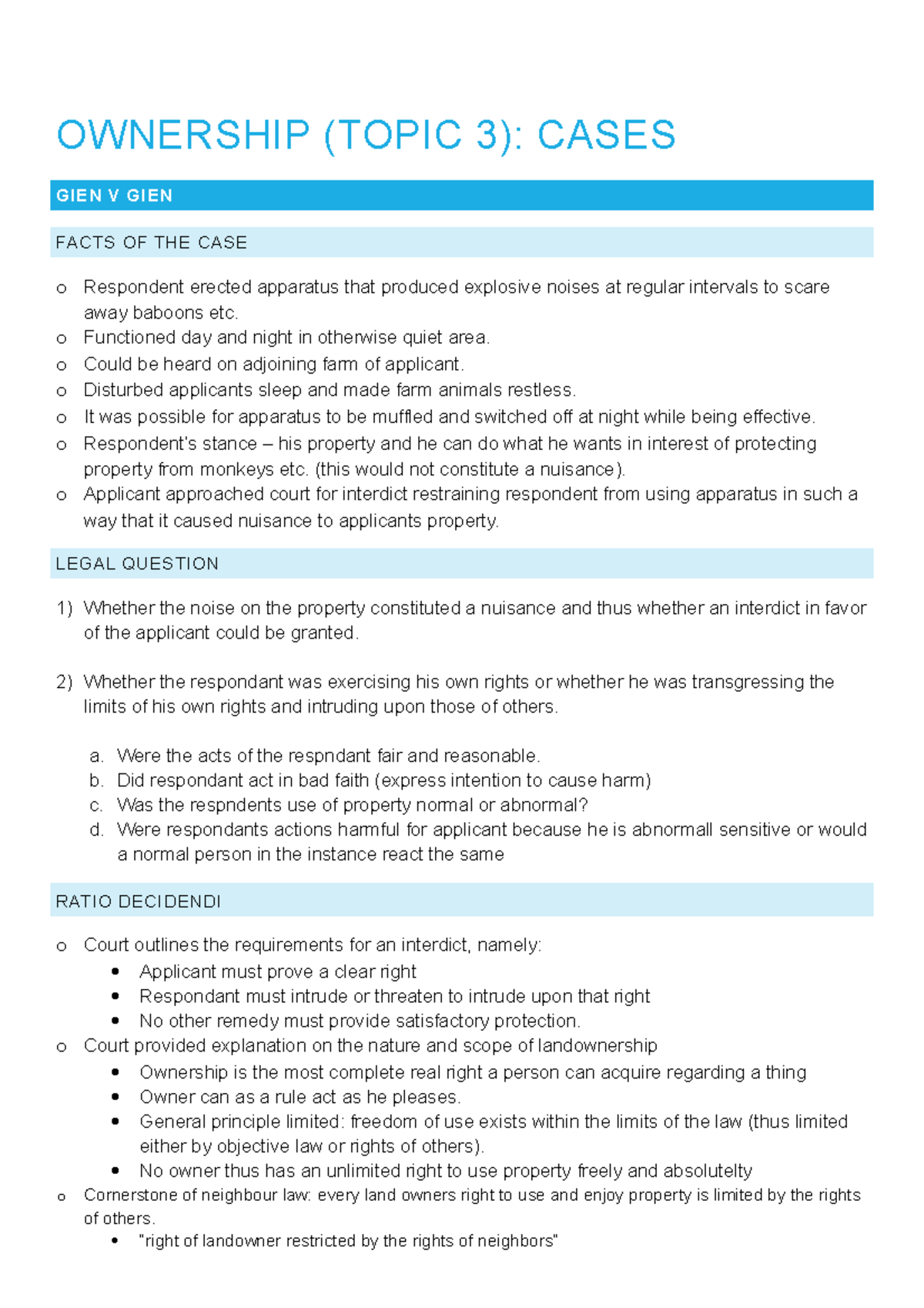 Props Su 3 cases Case summaries for property law OWNERSHIP (TOPIC 3
