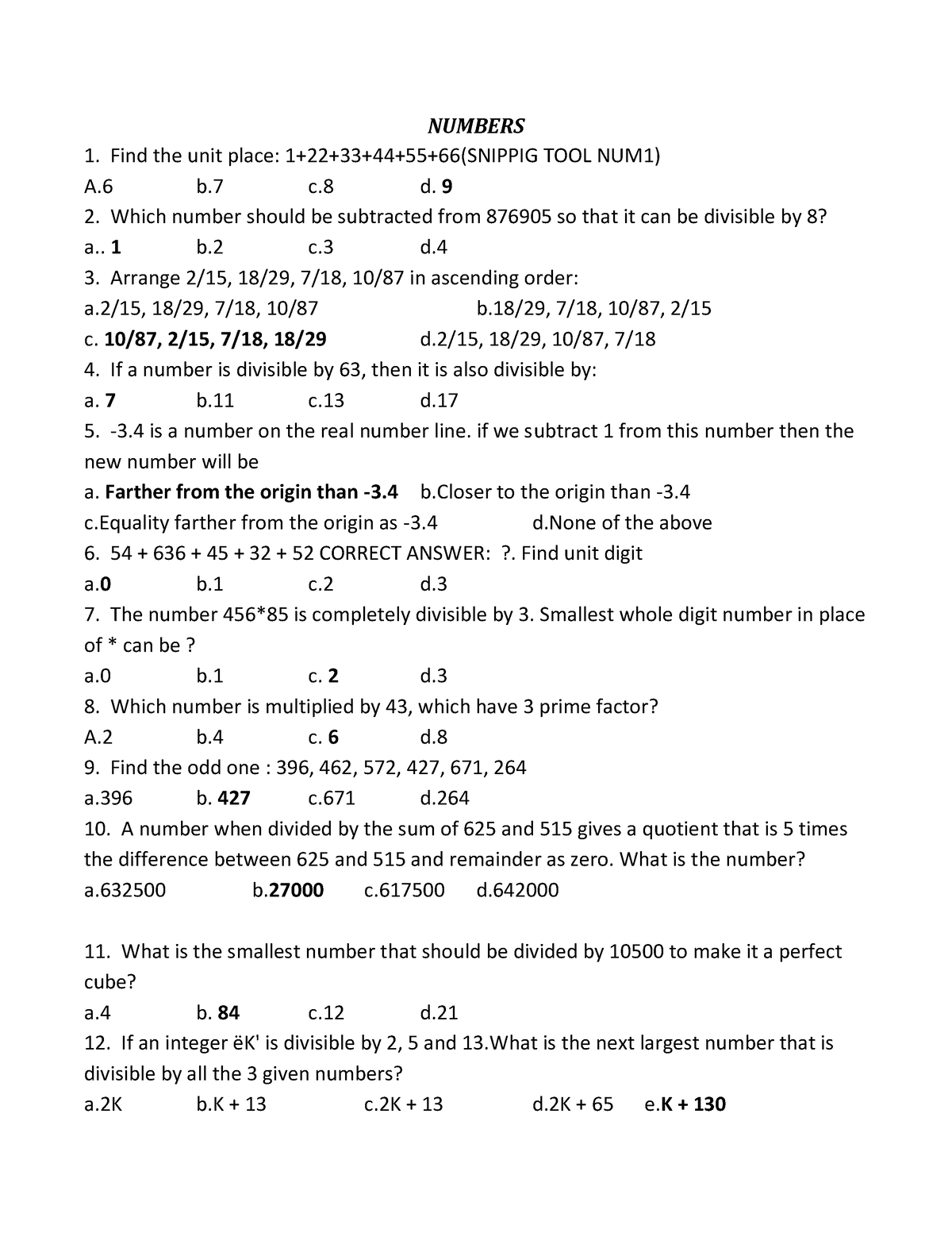 Amcat questions - NUMBERS Find the unit place: 1+22+33+44+55+66(SNIPPIG ...