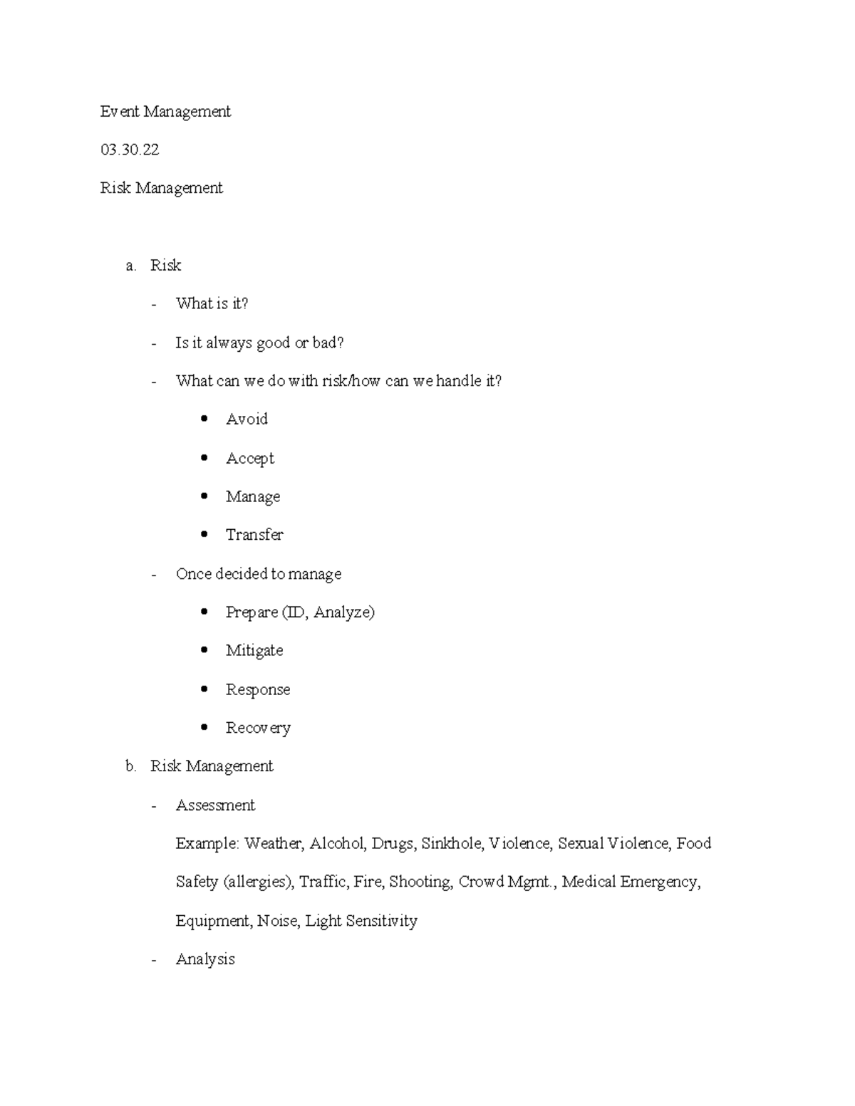 03 - Notes on Mandatory Project - Event Management 03. Risk Management ...
