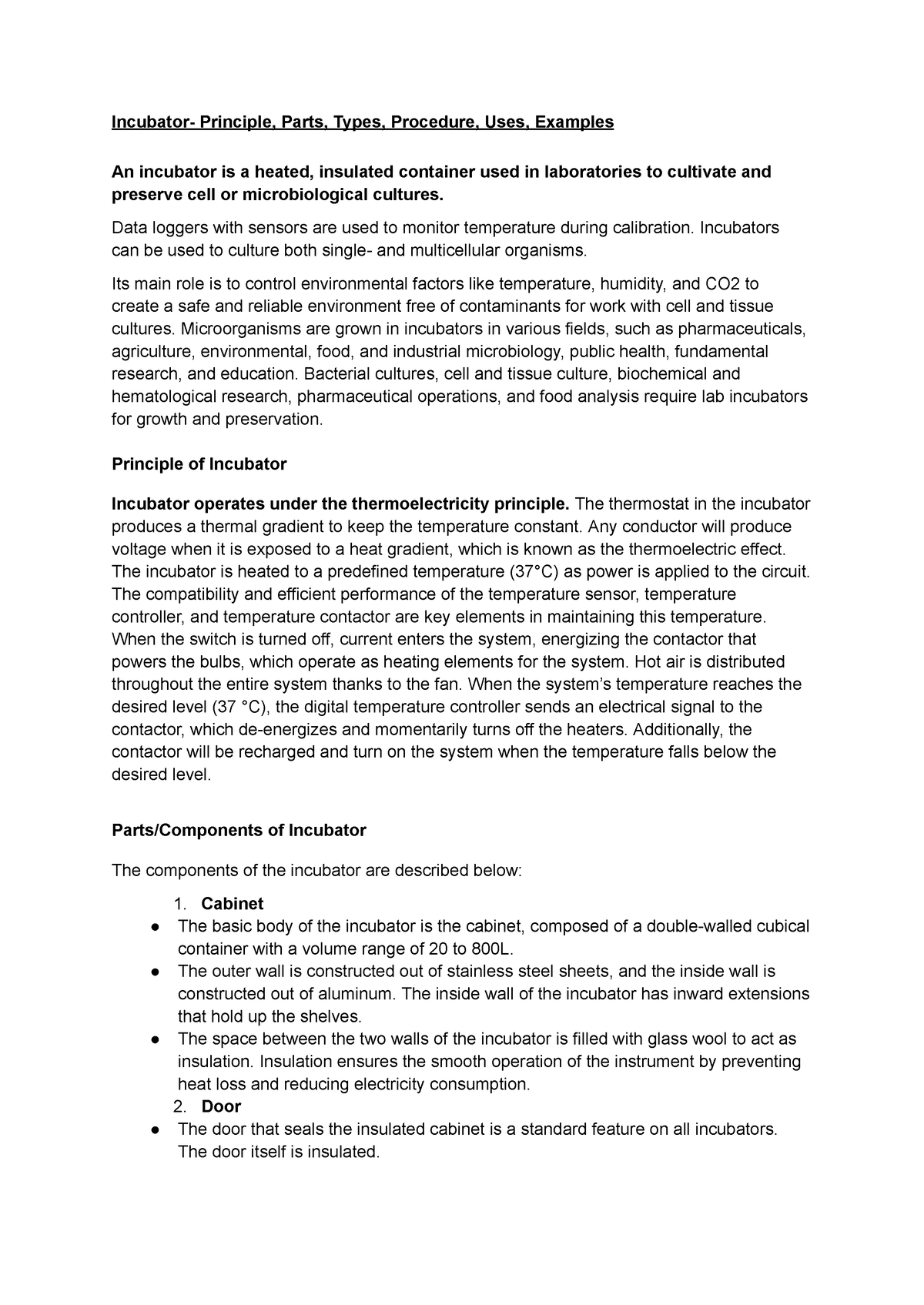 Microbiology - Incubators - Incubator- Principle, Parts, Types ...