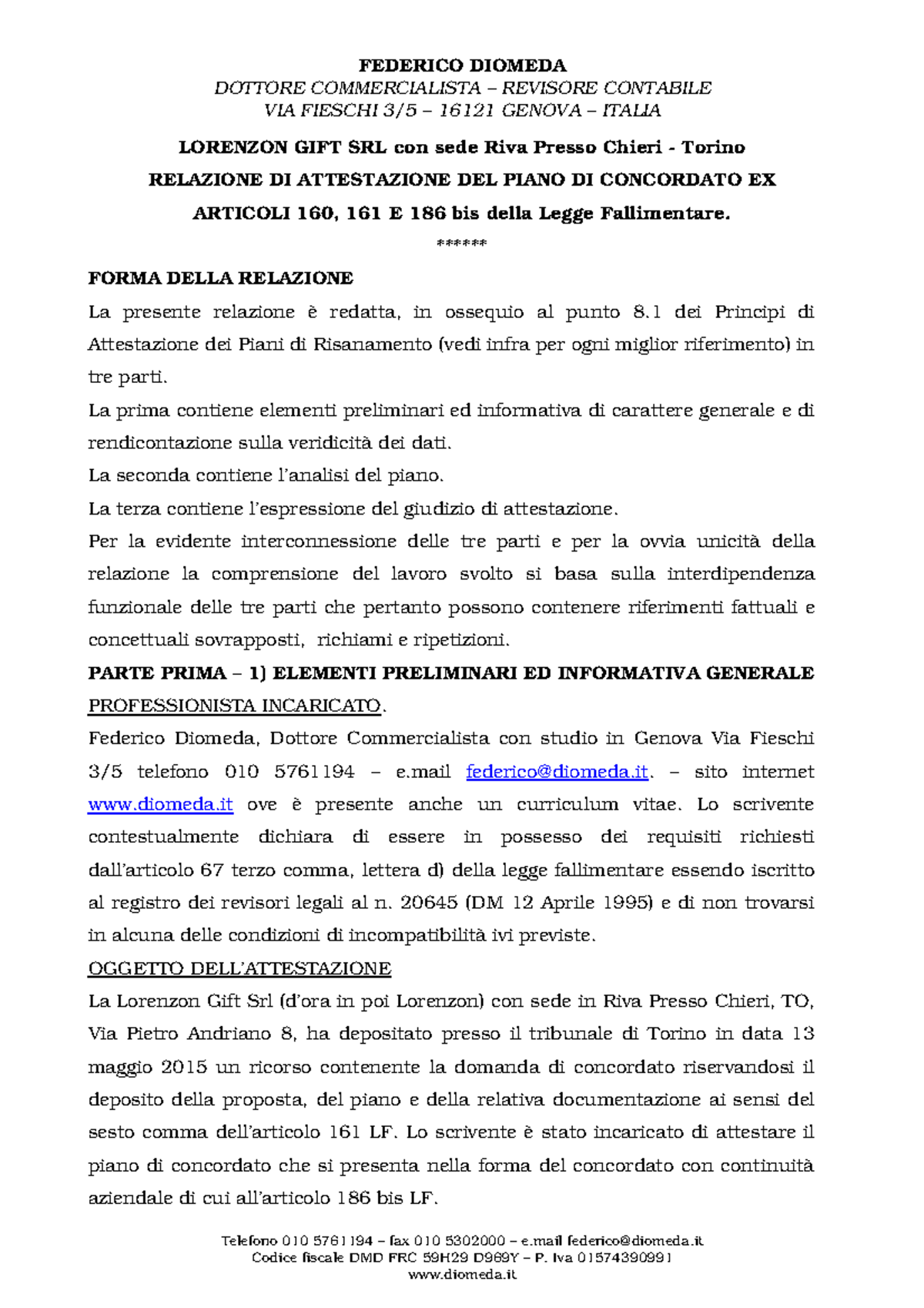 Relazione Di Attestazione DOTTORE COMMERCIALISTA REVISORE CONTABILE 