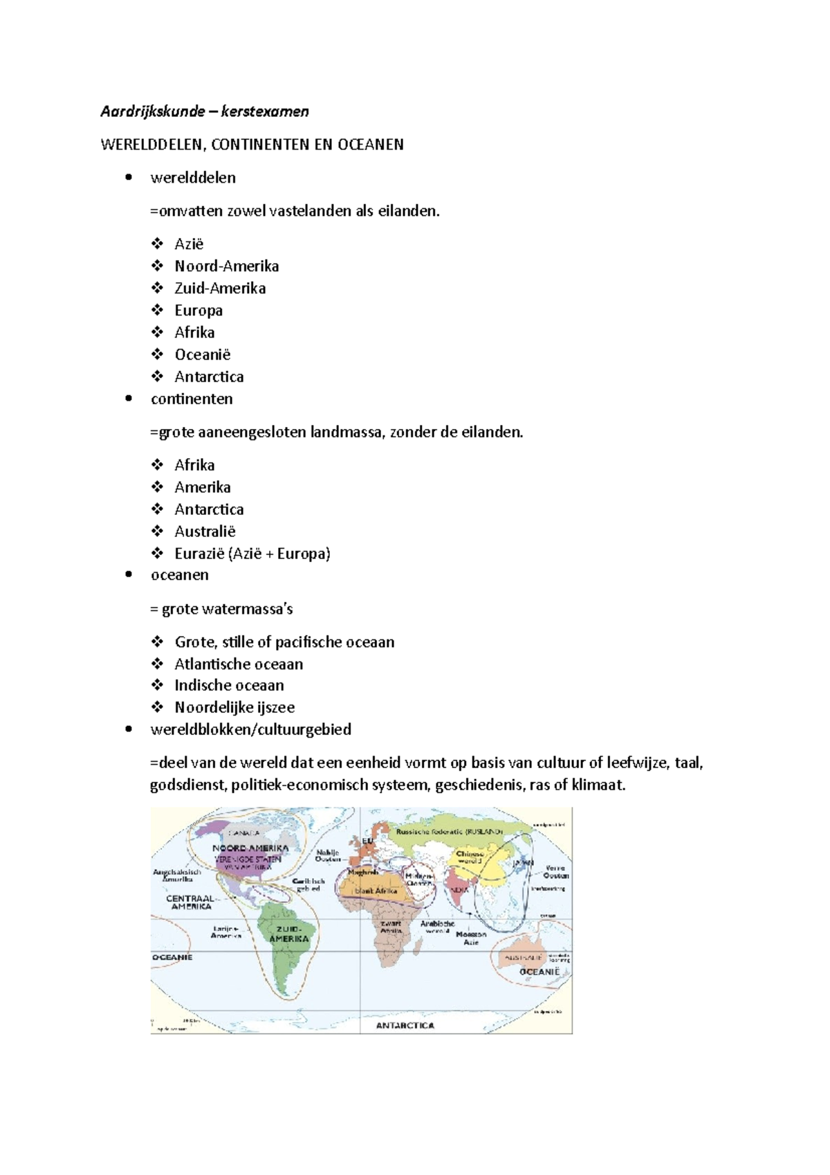 Samenvatting aardrijkskunde - Aardrijkskunde – kerstexamen WERELDDELEN ...