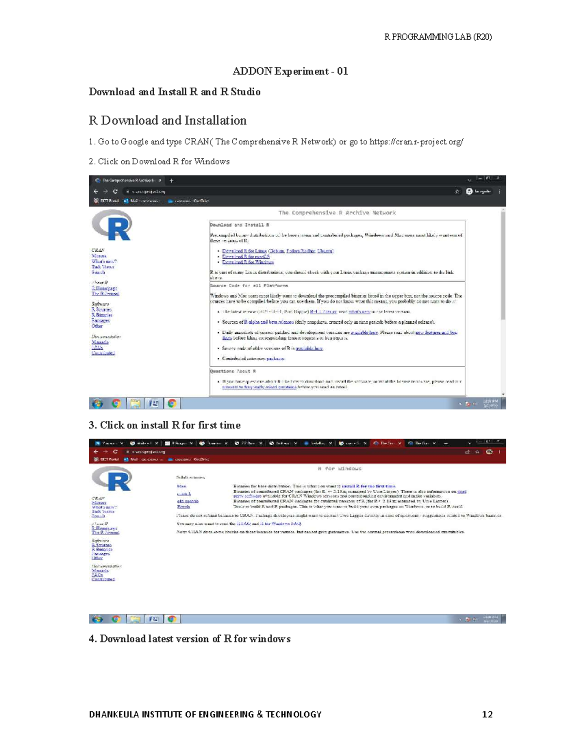 Unit - I - R & RStudio Installation Steps compressed - ADDON Experiment ...