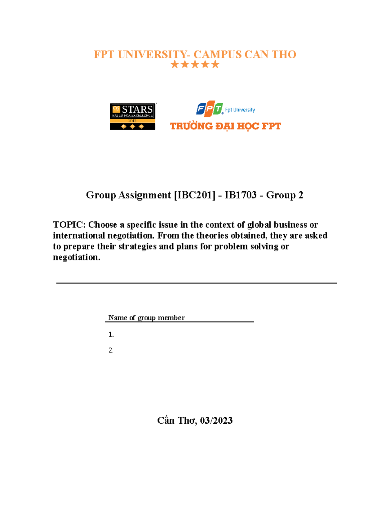 Group-ASM-IBC201 - Group Assignment - FPT UNIVERSITY- CAMPUS CAN THO ...