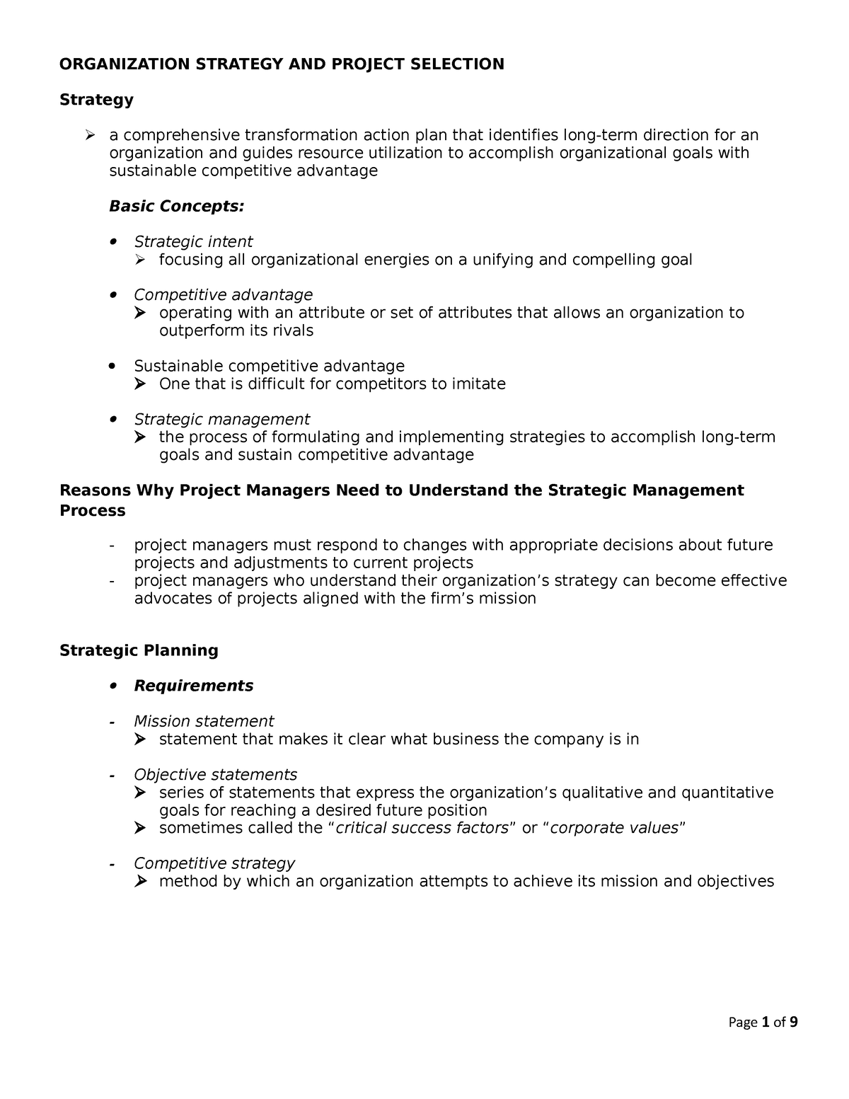 Lesson 2 Organization Strategy and Project Selection - Accountancy ...