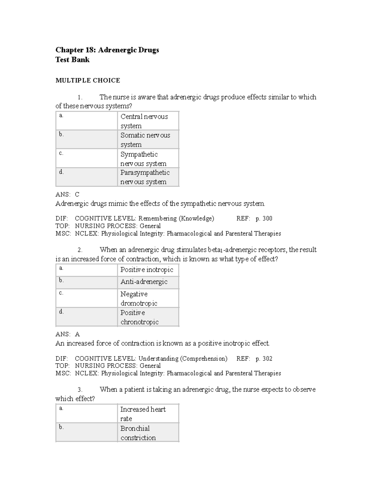 Chapter 18 Adrenergic Drugs Test Bank - Chapter 18: Adrenergic Drugs ...