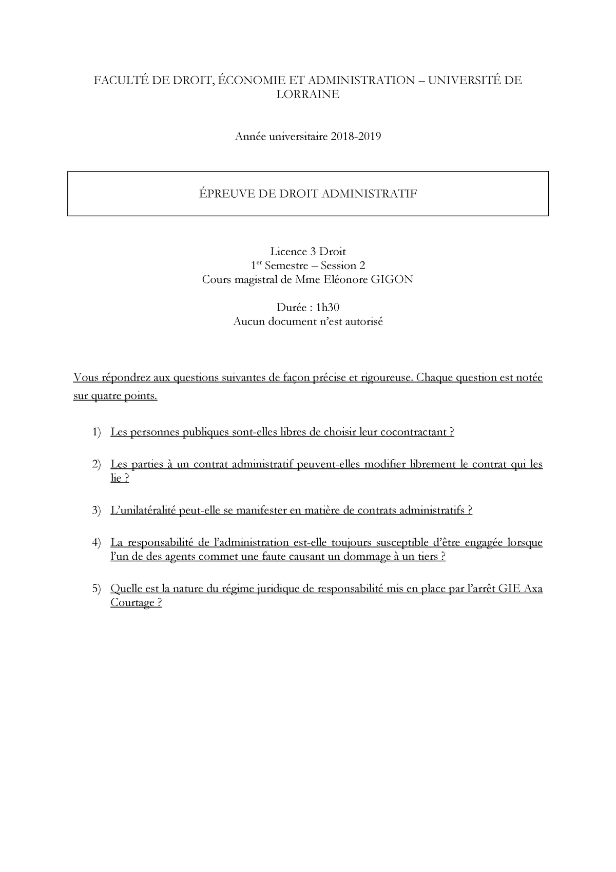 Annales Des Examens Sans TD-2 - FACULTÉ DE DROIT, ÉCONOMIE ET ...