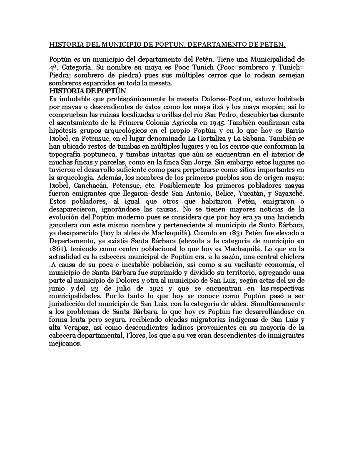 29A Historia DEL Municipio DE Poptun, Peten 2 - HISTORIA DEL MUNICIPIO ...