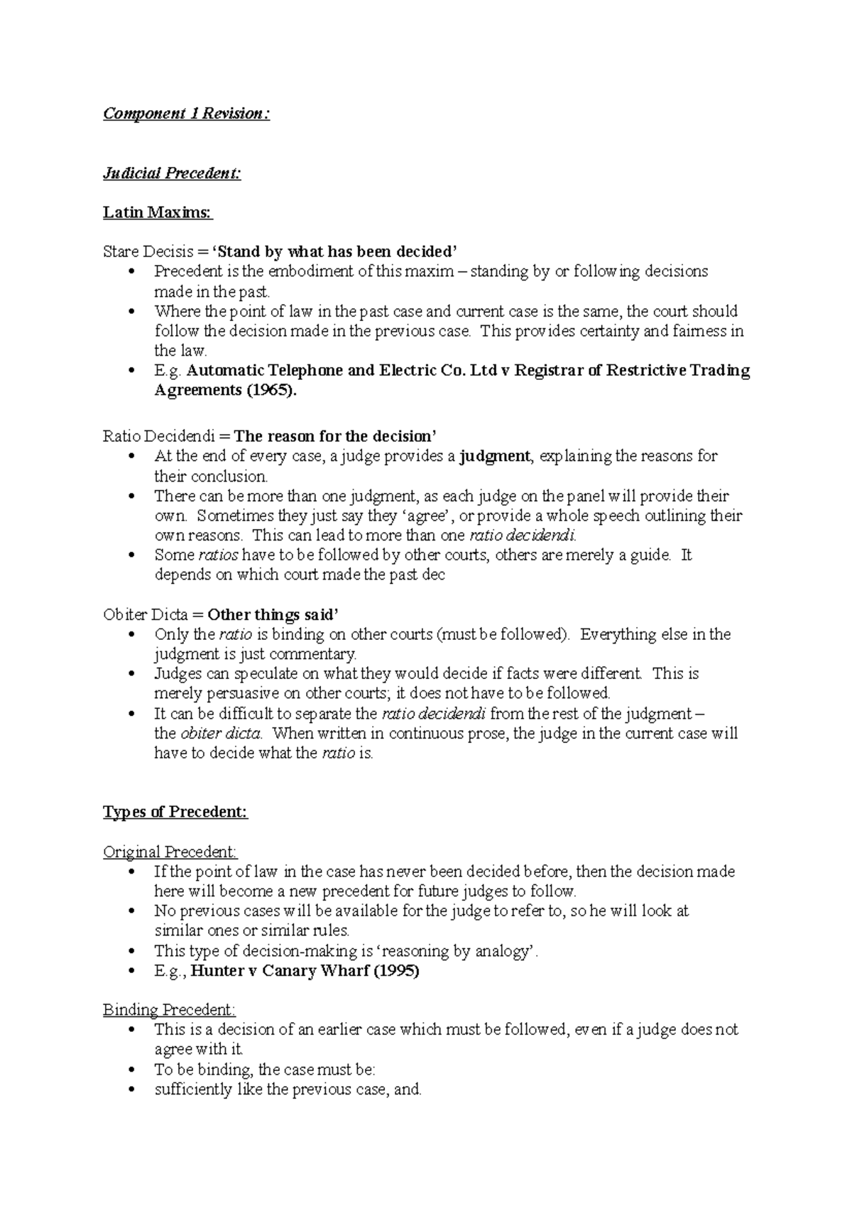 Component 1 Revision - Component 1 Revision: Judicial Precedent: Latin ...