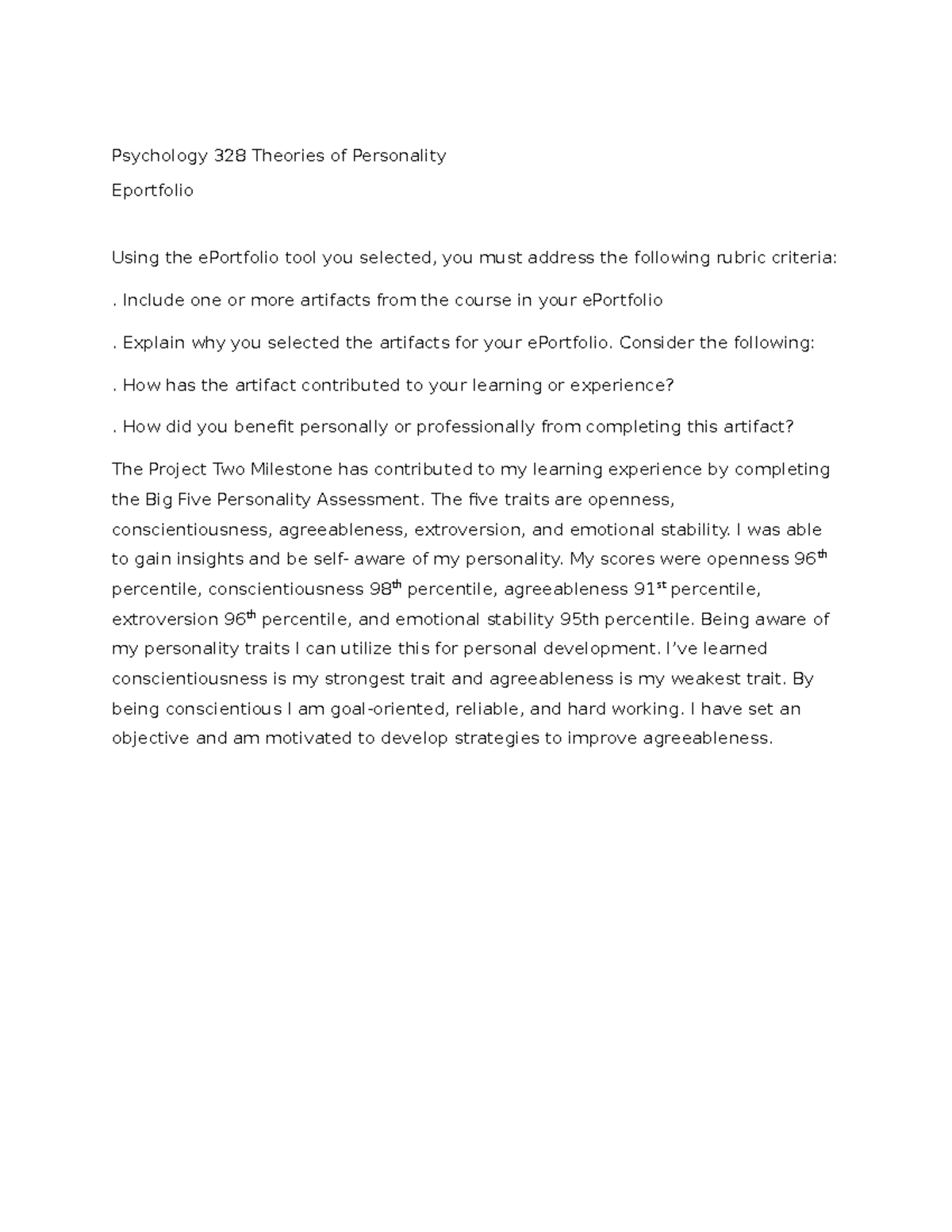 Psychology 328 Eportfolio Activity Reflection - Psychology 328 Theories ...