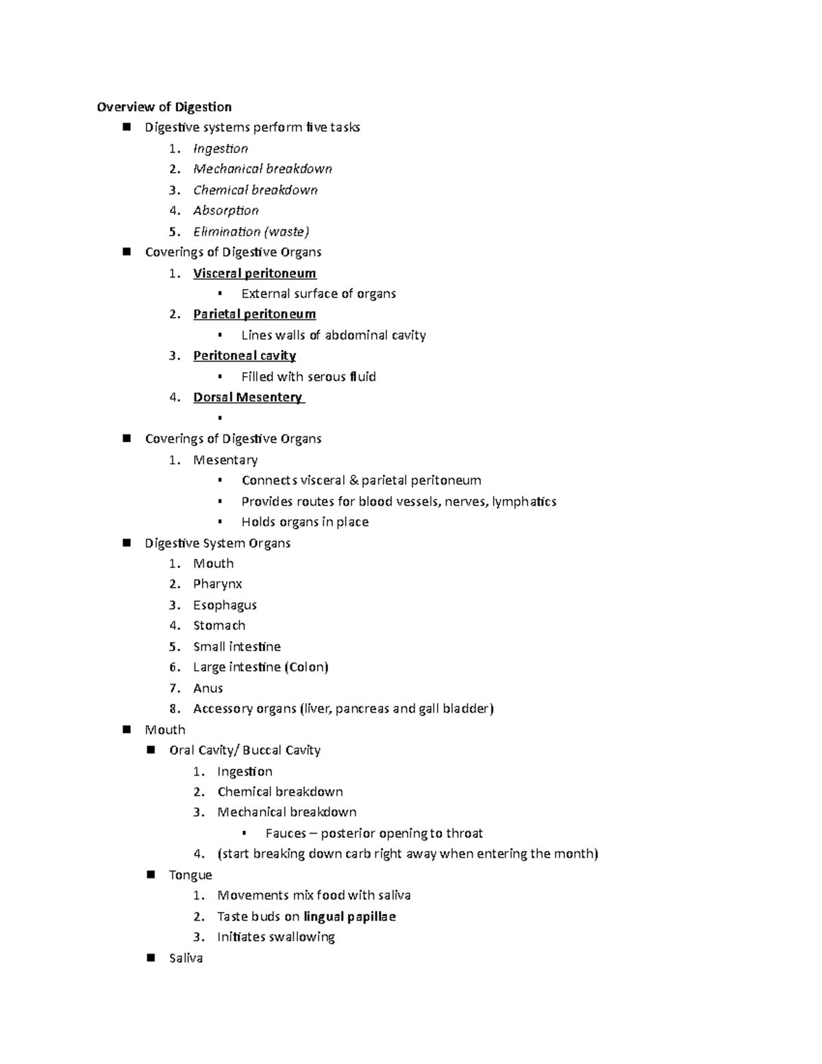 Ch 24Digestion Outline - Overview of Digestion Digestive systems ...