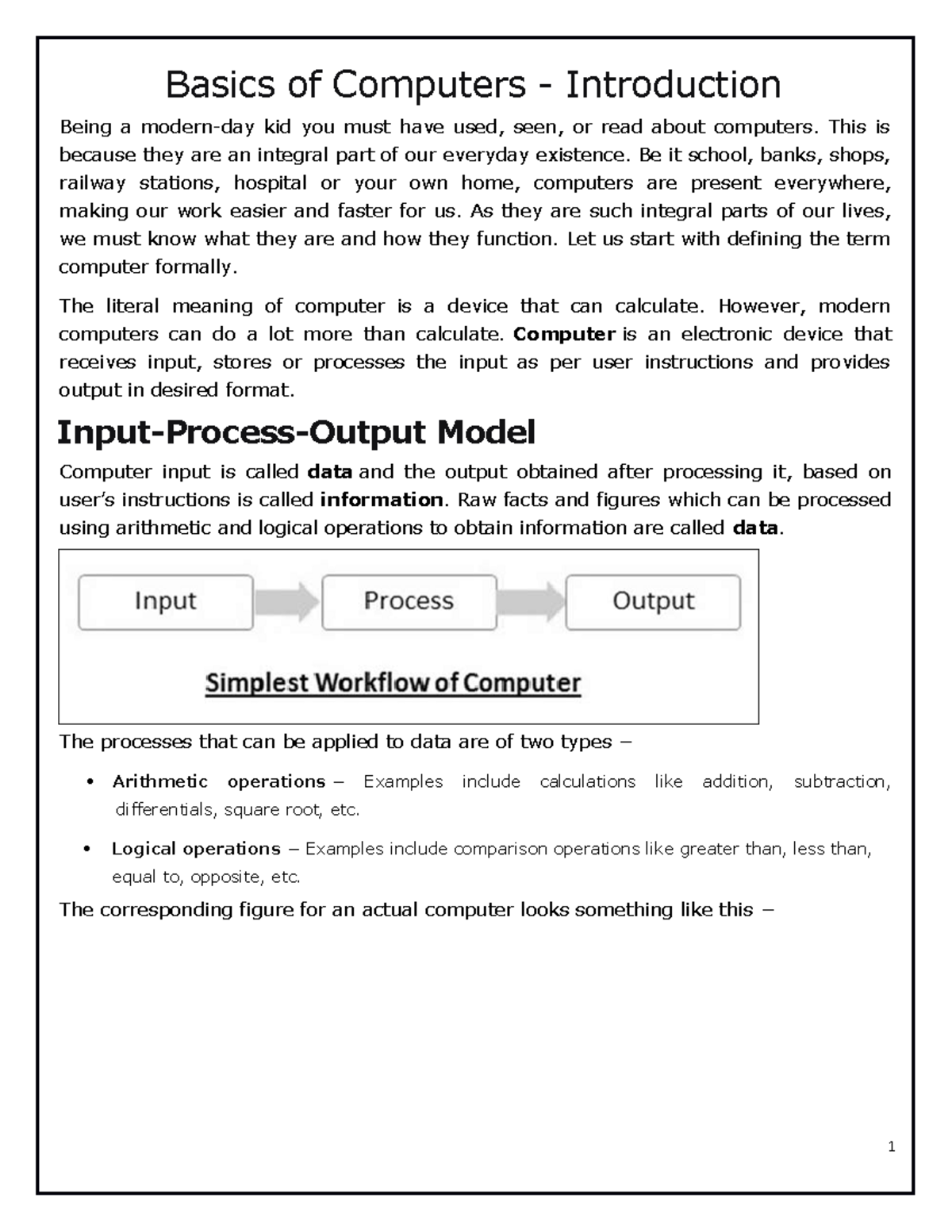 computer fundamental notes bachelors of commerce - Basics of Computers ...