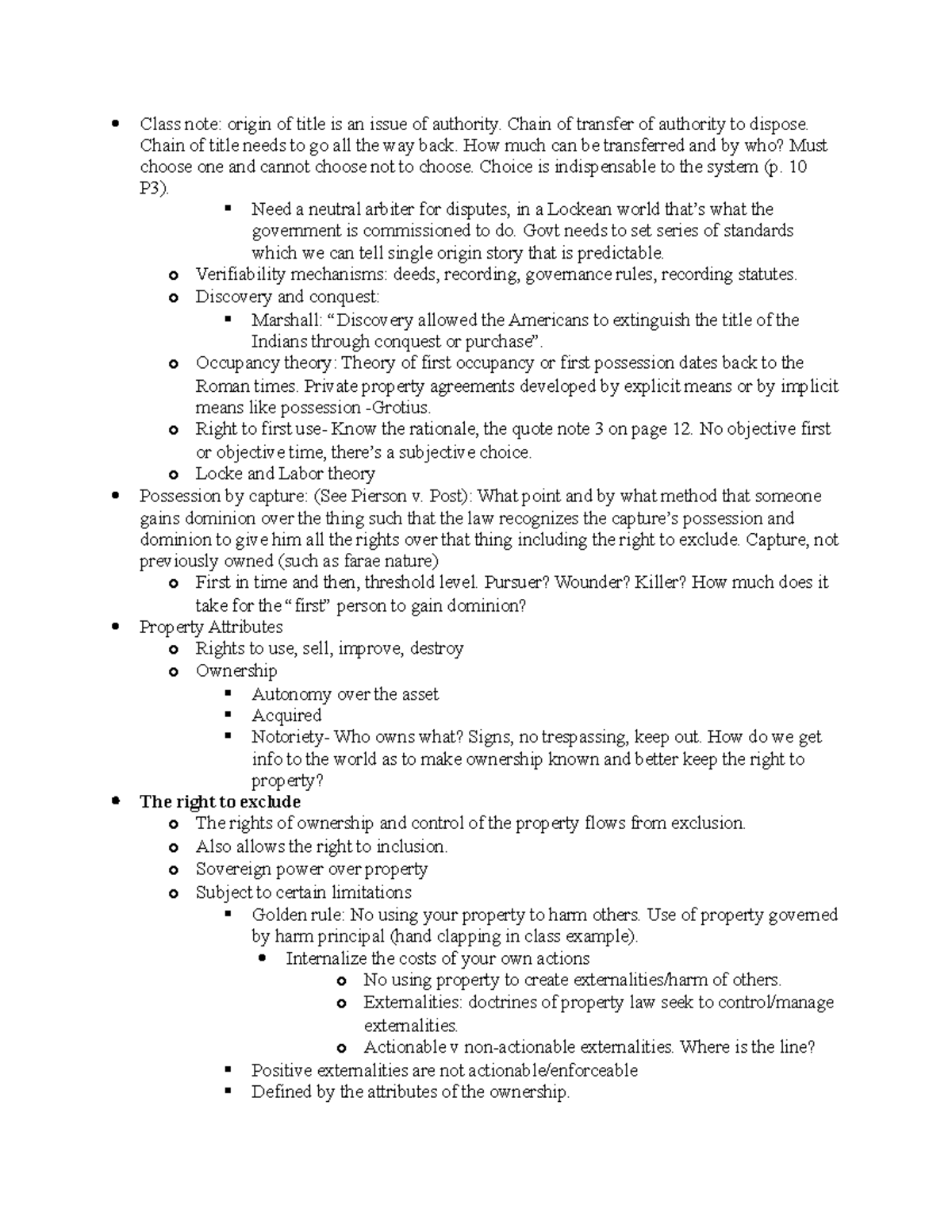 Property Outline (Kochan) Class note origin of title is an issue of