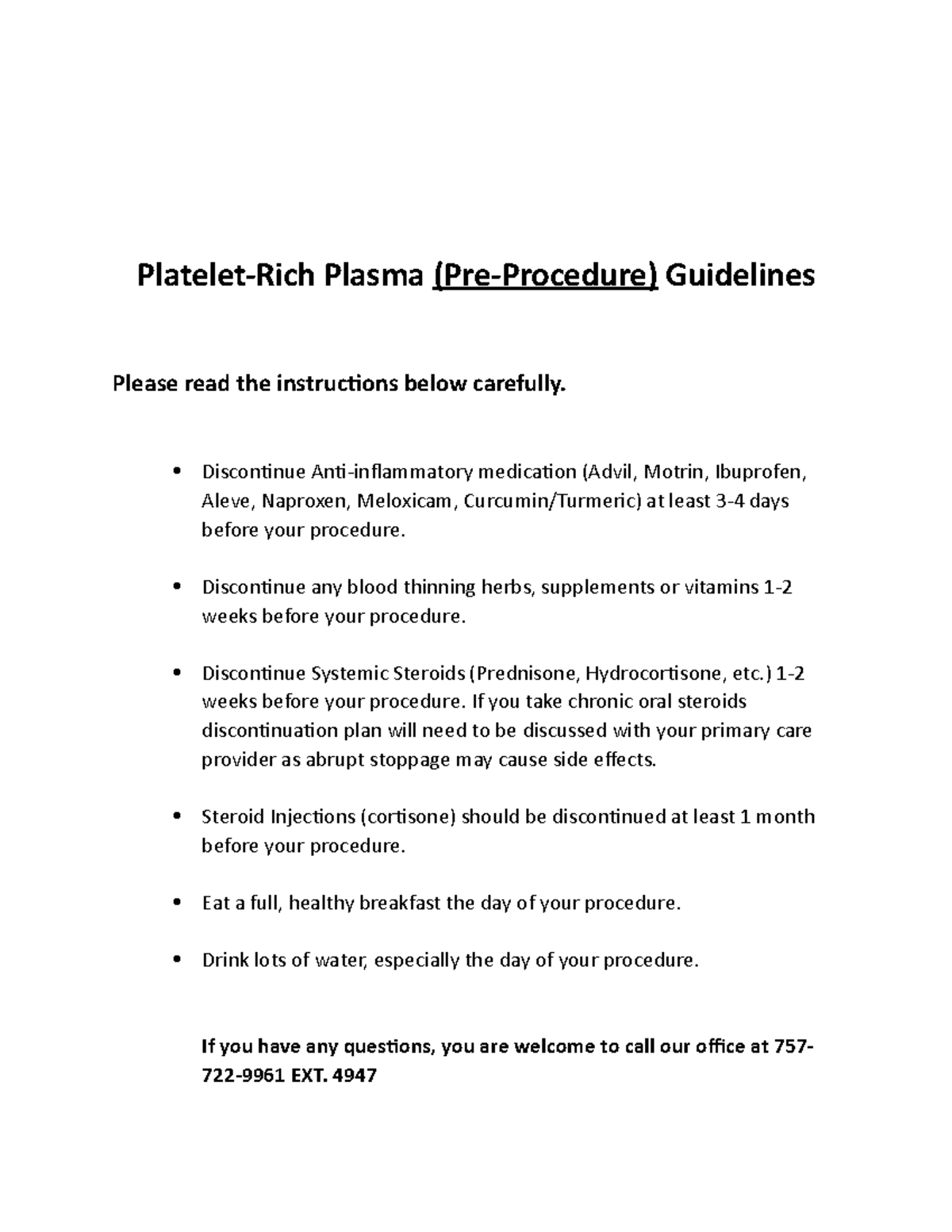 PRP info - Lecture notes 75-89 - Platelet-Rich Plasma (Pre-Procedure ...