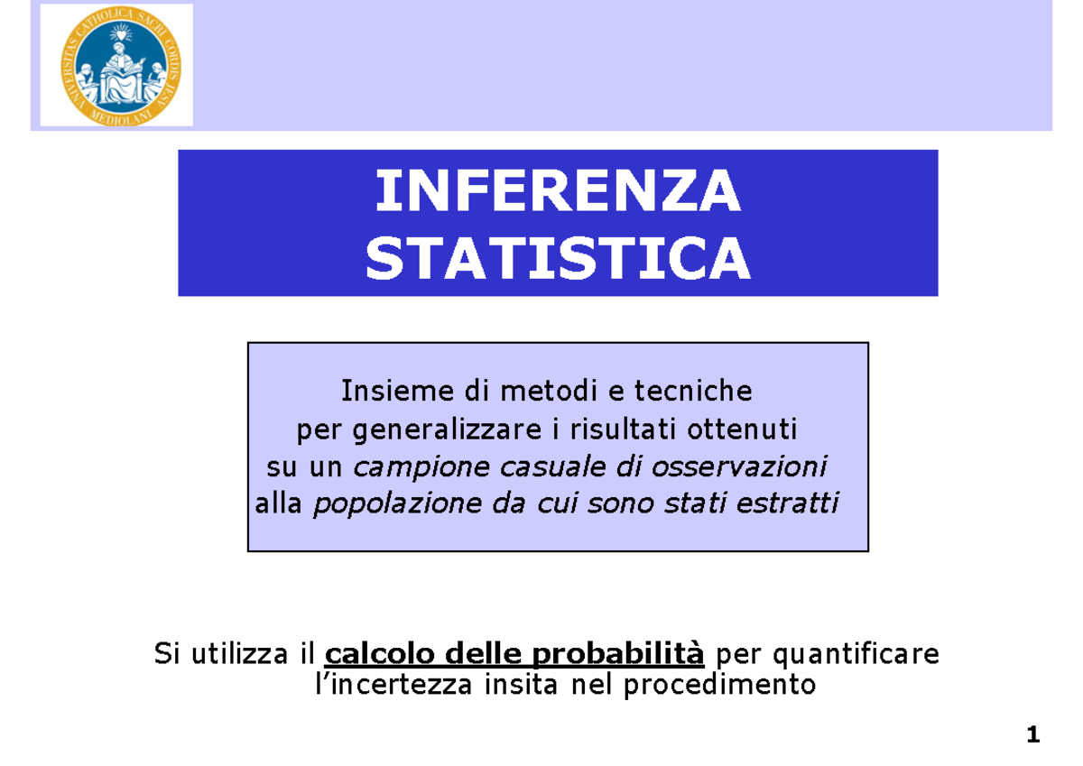Inferenza statistica slide del corso Insieme di metodi e tecniche