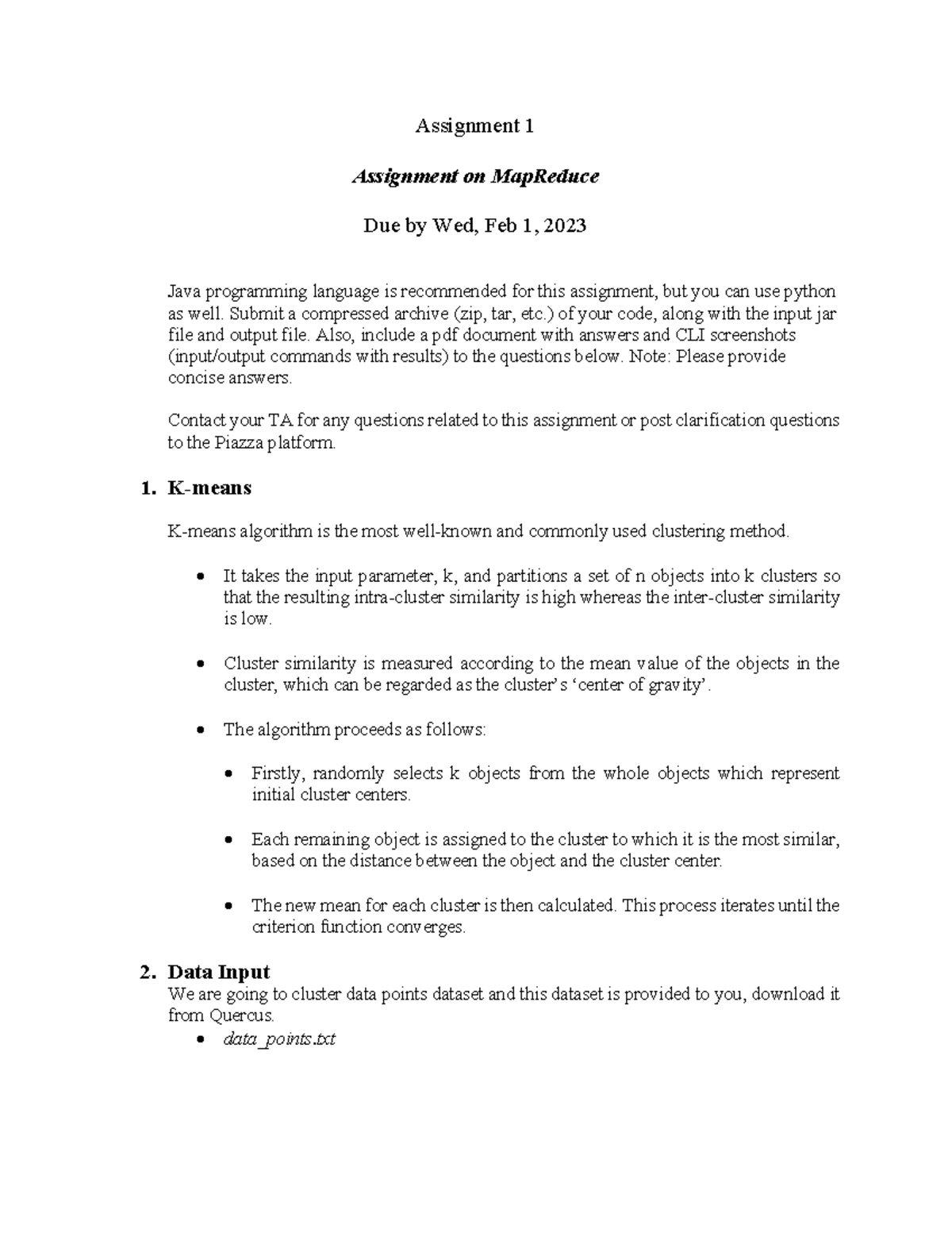 Assignment 1 - Submit a compressed archive (zip, tar, etc.) of your ...