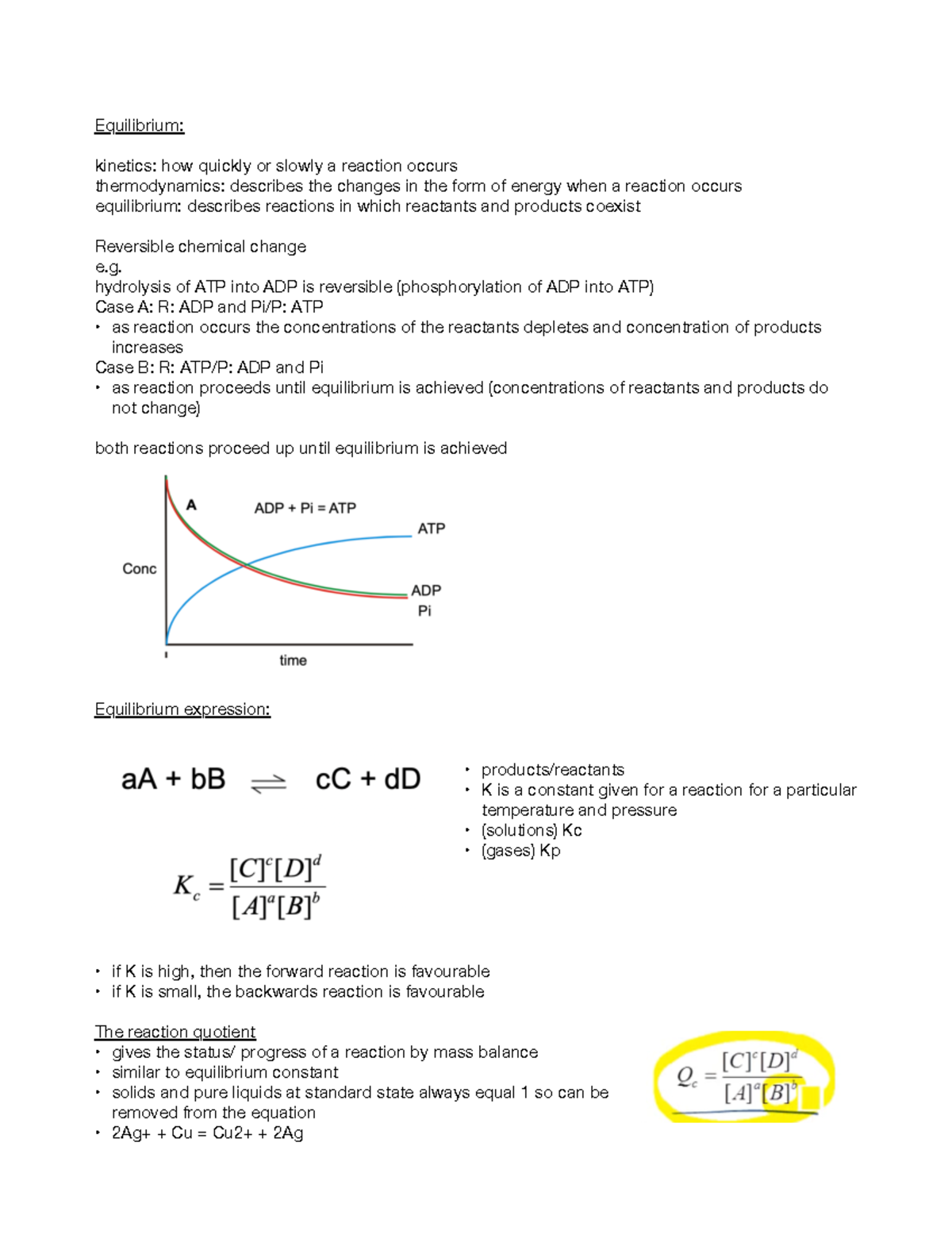 Section D Notes chemistry - Equilibrium: kinetics: how quickly or ...