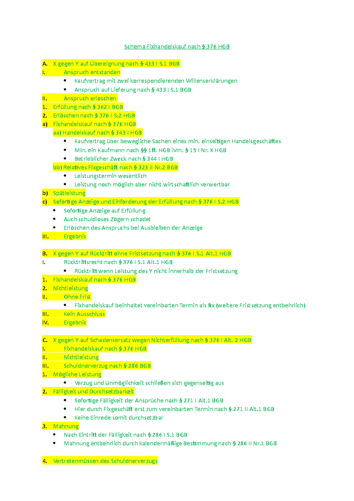 Anspruch Auf Kaufpreiszahlung Schema Schema Fixhandelskauf - X gegen Y auf Übereignung nach § 433 I S BGB I