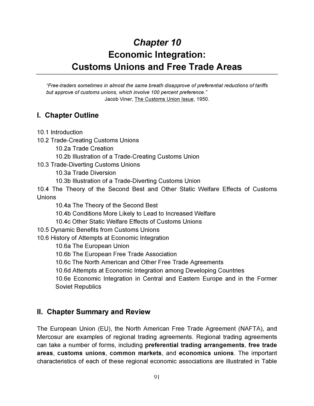 Salvatore Study-Guide Ch10 - Chapter 10 Economic Integration: Customs ...