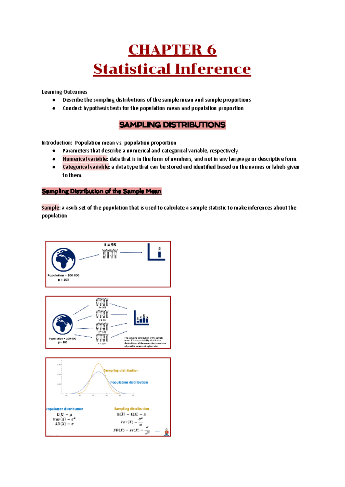 OBS370 Chapter 6 - NOTES - CHAPTER 6 Statistical Inference Learning ...