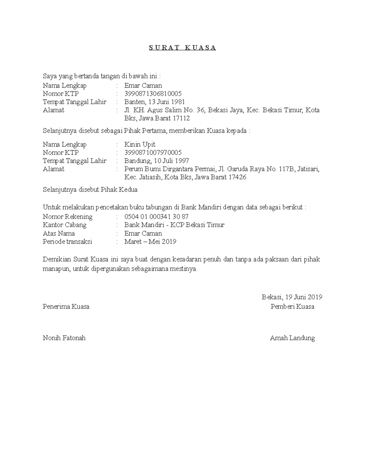 Contoh Surat Kuasa Cetak Buku Tabungan di BRI - S …