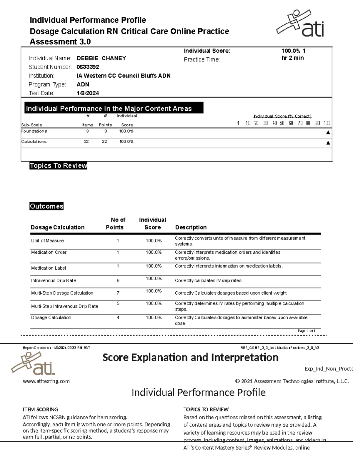 Ati math practice 3 assignment individual performance profile