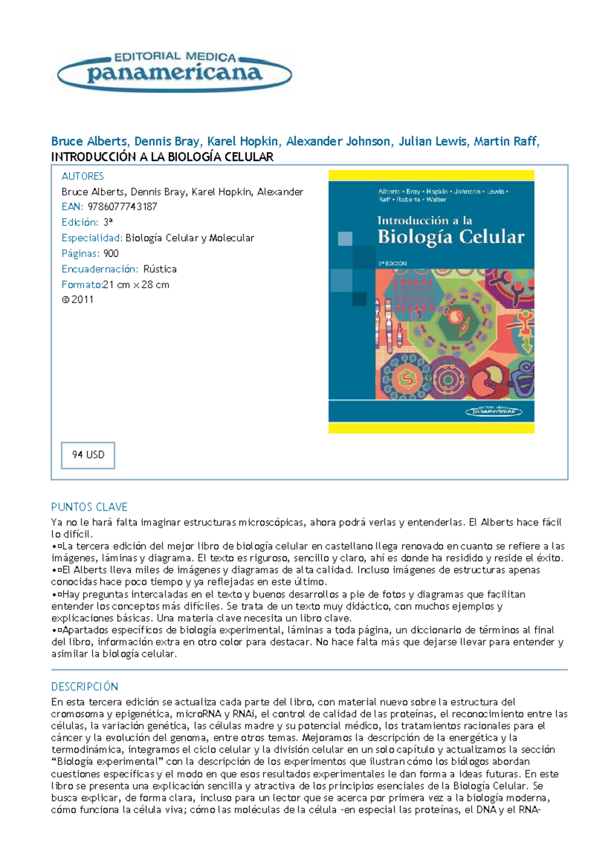 Introduccion A La Biologia Celular - Bruce Alberts, Dennis Bray, Karel ...