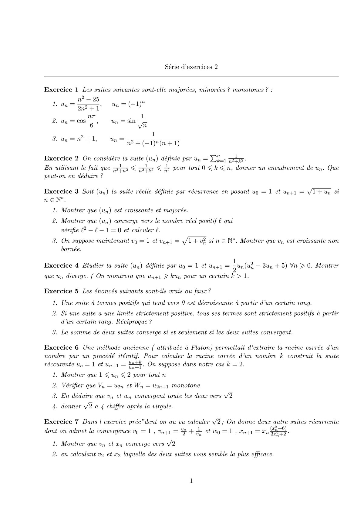 Analyse 1 Exercies 2 - Facult ́e Des Sciences De Rabat SMPC-S D ...