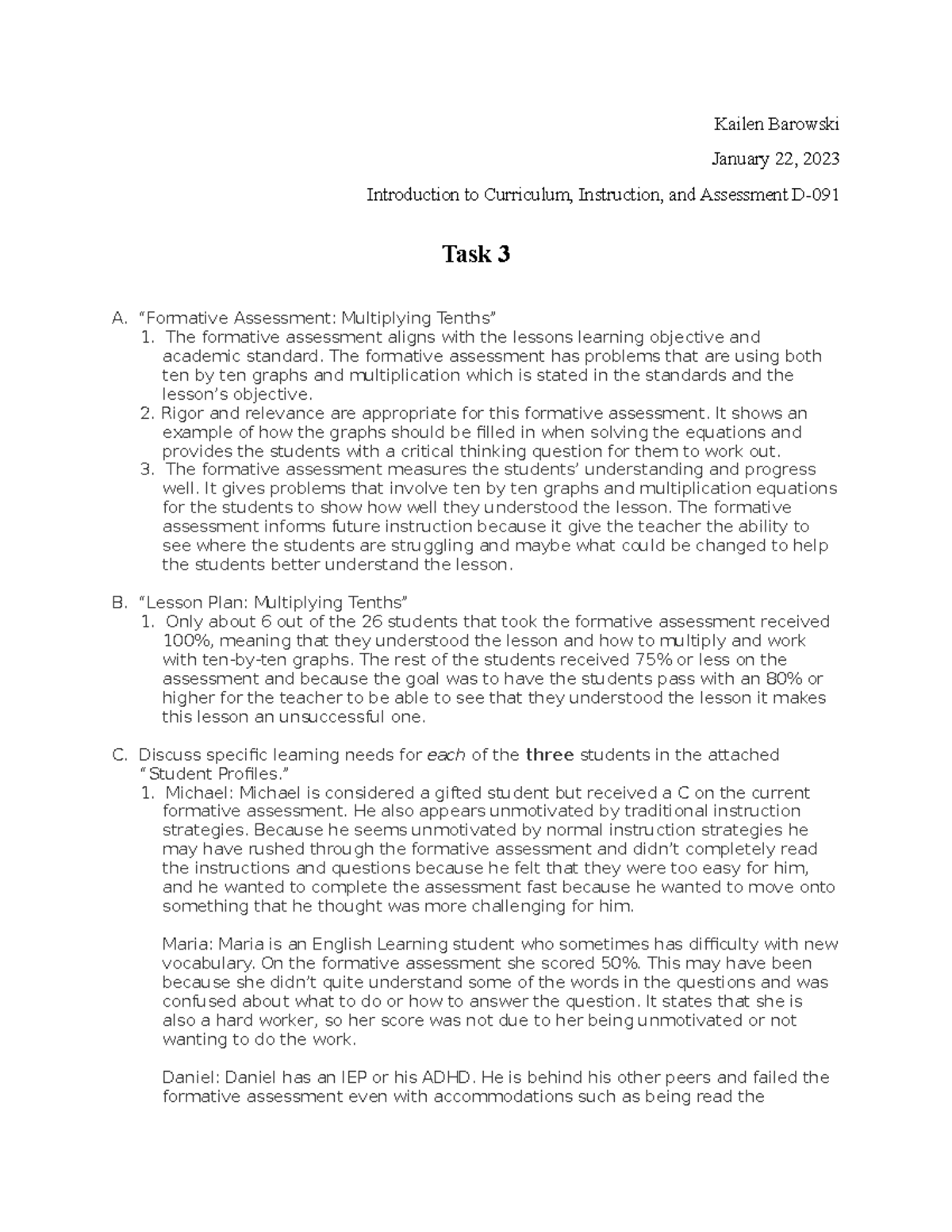 D091 Task 3 - Task 3 - Kailen Barowski January 22, 2023 Introduction To ...