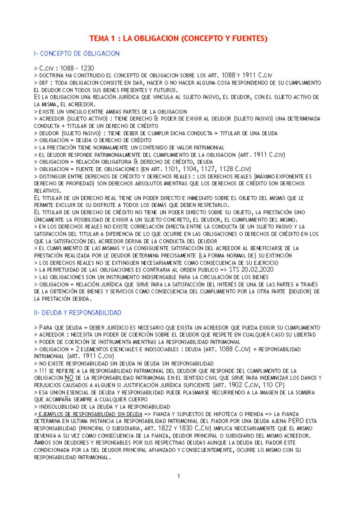 Fiches - civil - ... - TEMA 1 : LA OBLIGACION (CONCEPTO Y FUENTES) I ...