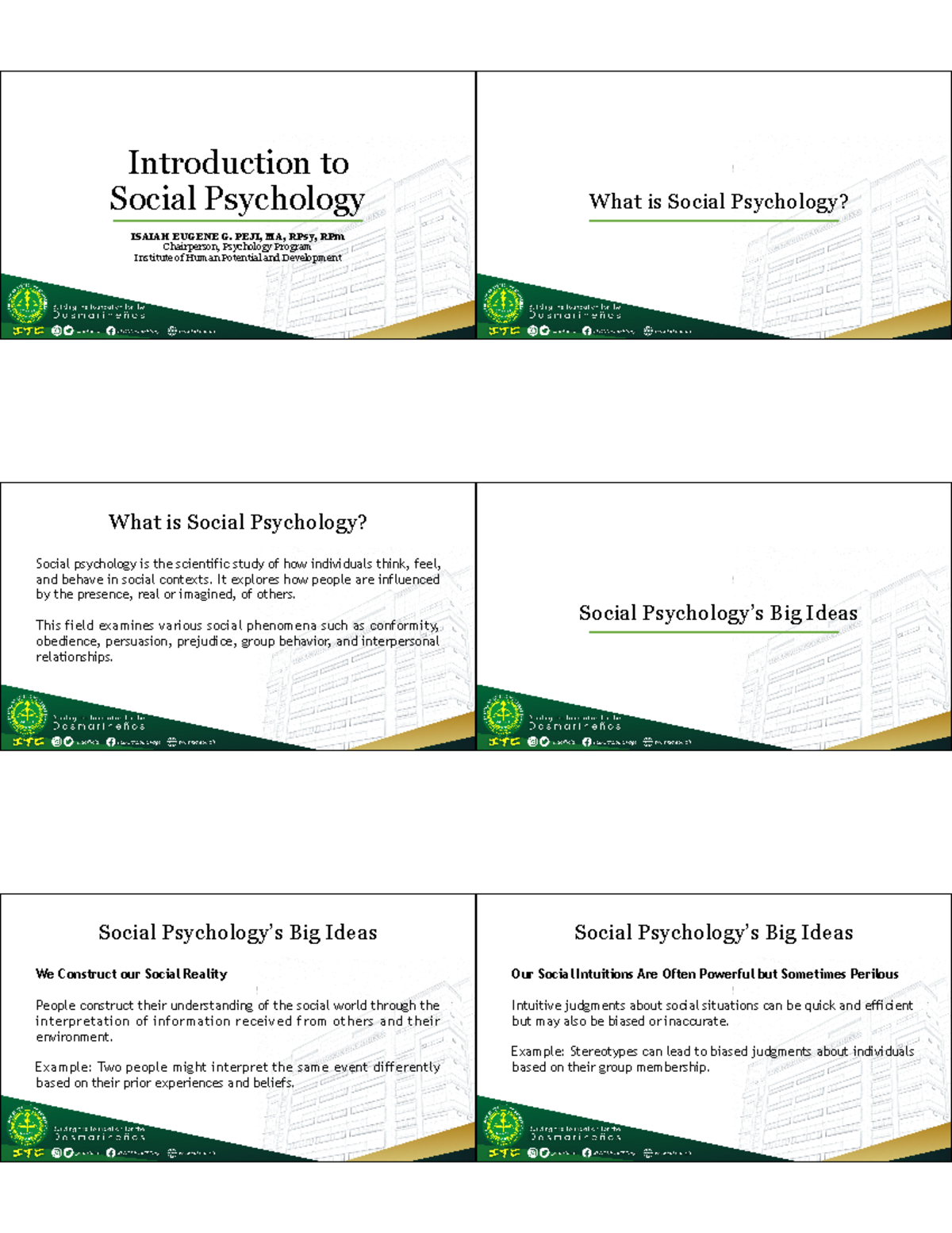 [Social Psychology, Midterm] 1 Introduction to Social Psychology ...