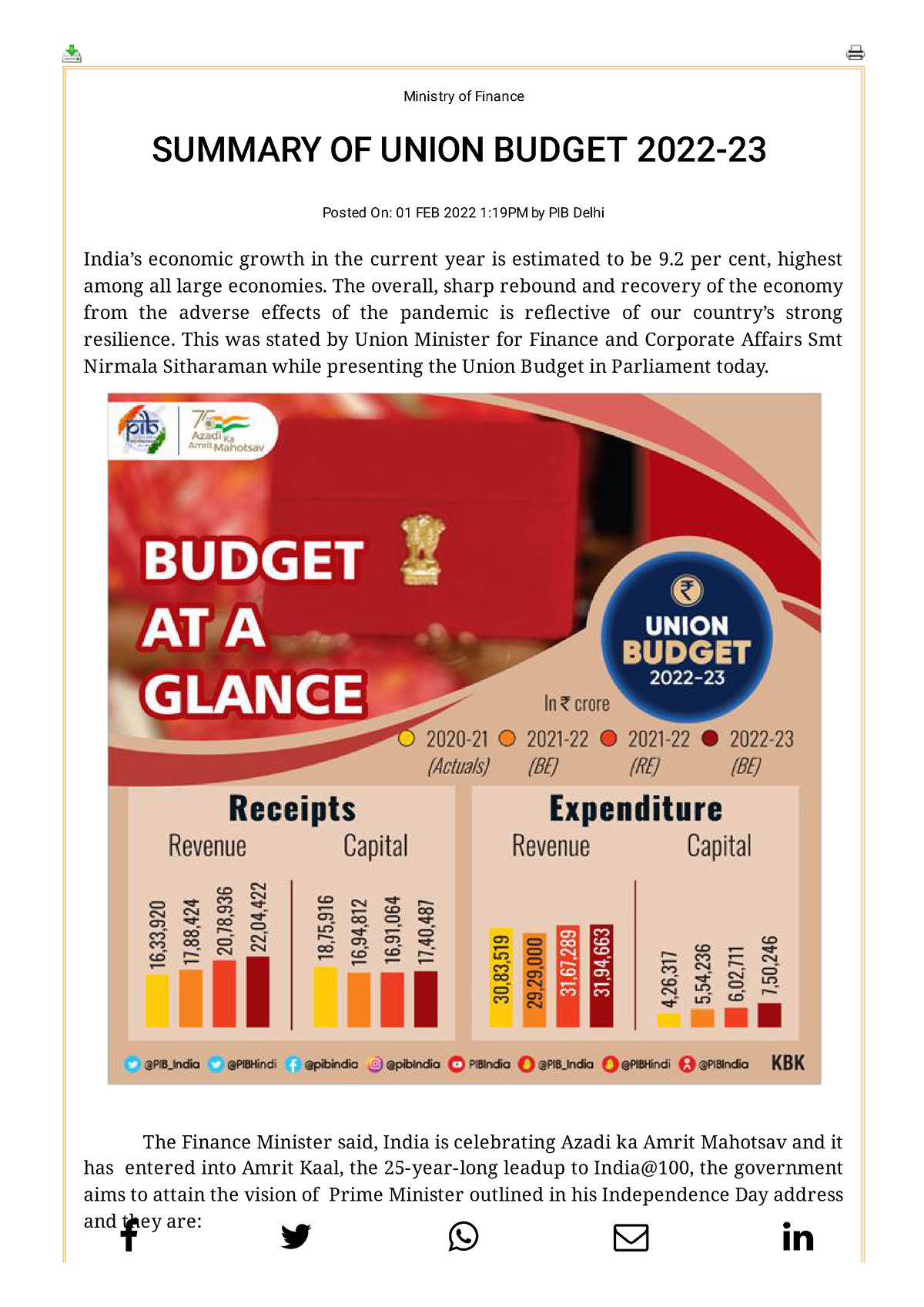 Government Of India Budget 2022 For Financial Year 2022 23 Ministry 