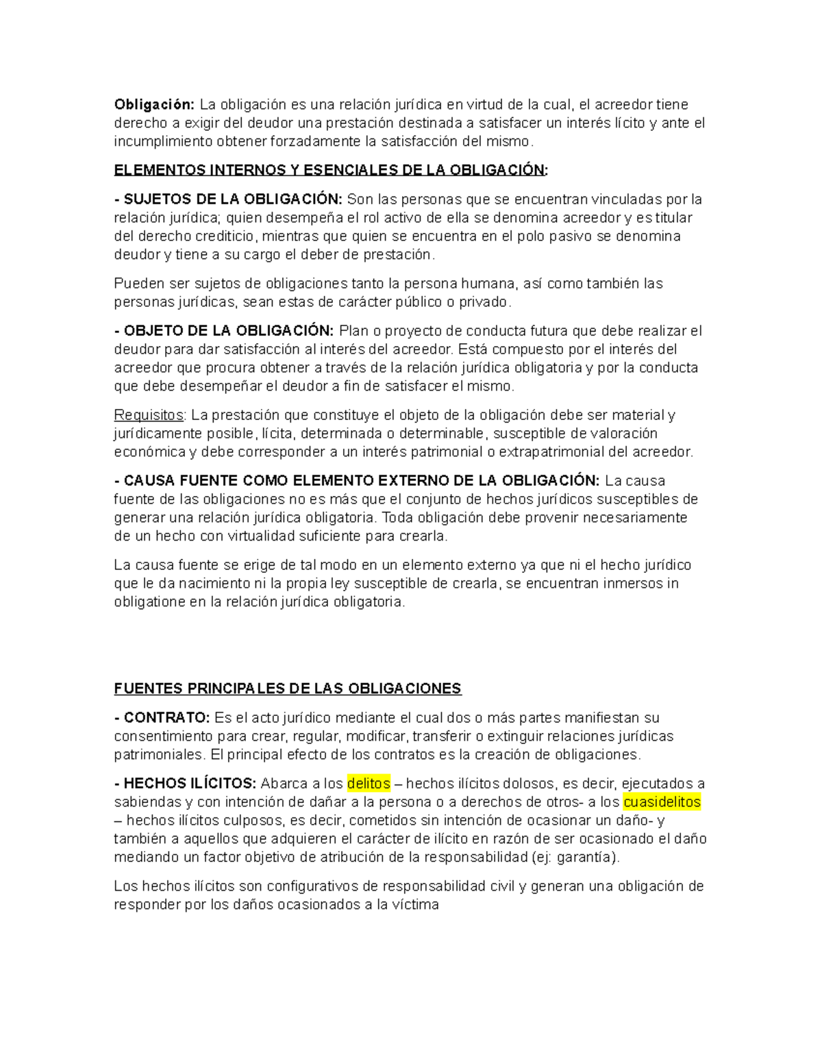 Resumen Primer Parcial Obligaciones Y Contratos - Obligación: La ...