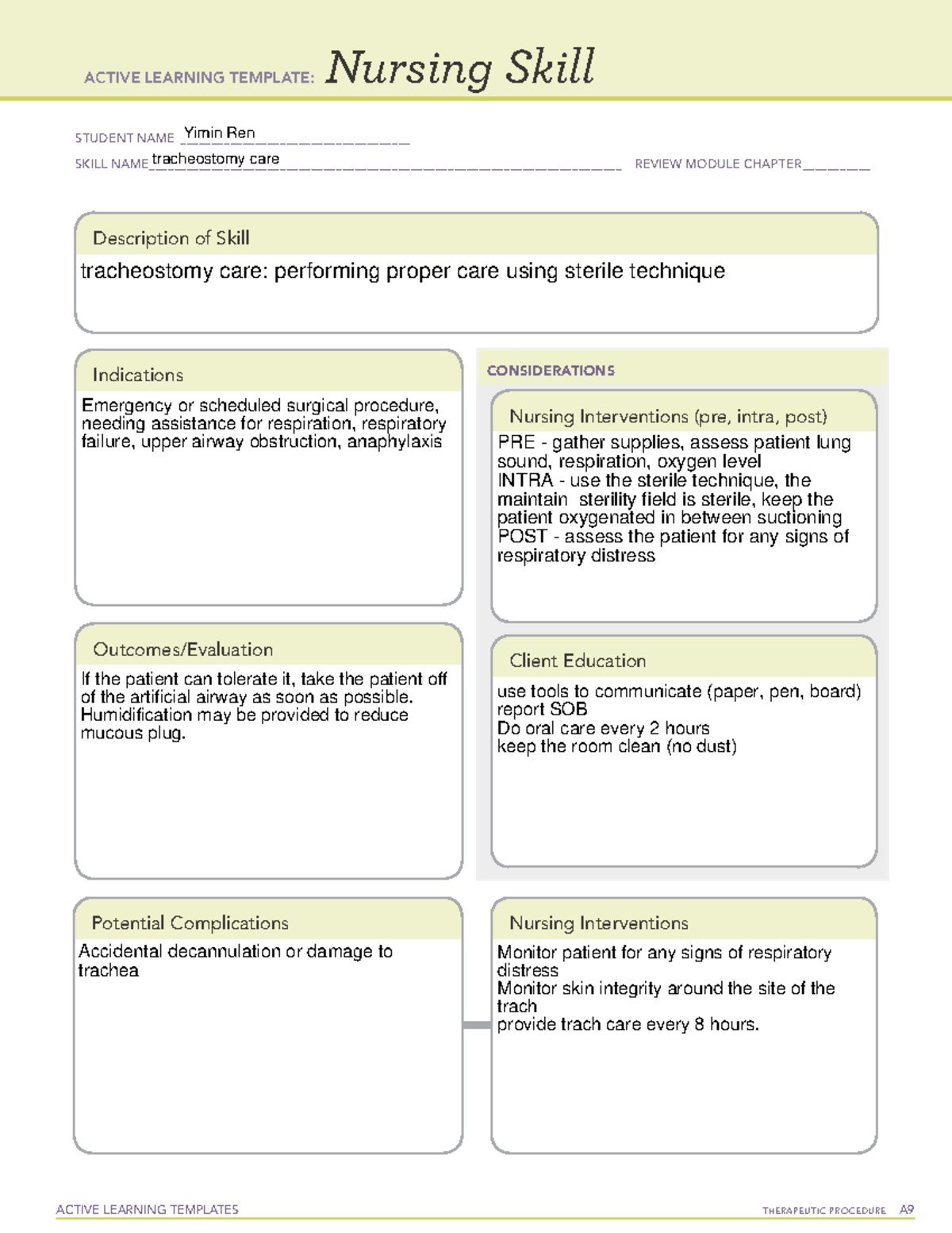 Trach ACTIVE LEARNING TEMPLATES THERAPEUTIC PROCEDURE A Nursing Skill 