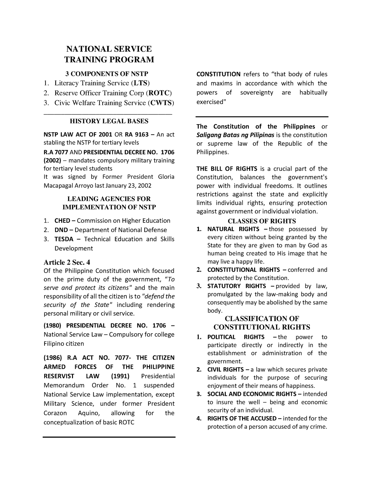 NSTP - Reviewer - NATIONAL SERVICE TRAINING PROGRAM 3 COMPONENTS OF ...