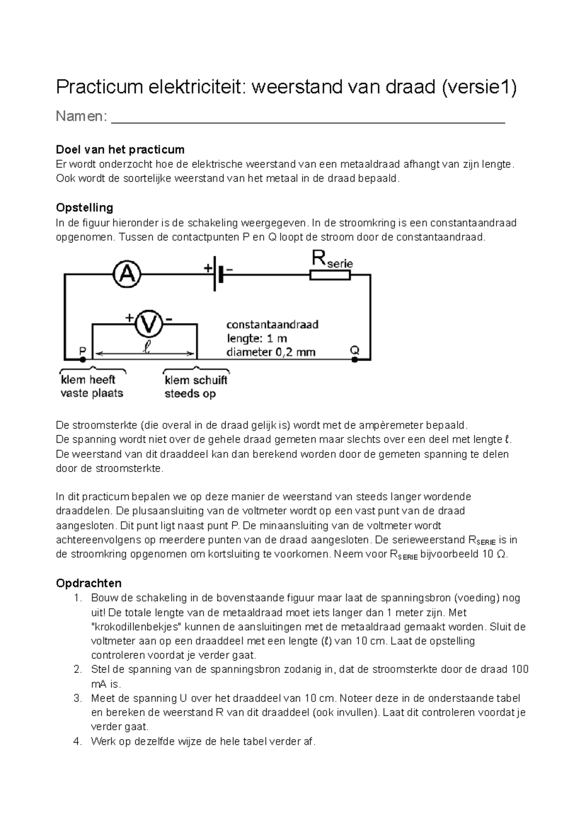 Practicum soortelijke weerstand - Practicum elektriciteit: weerstand ...