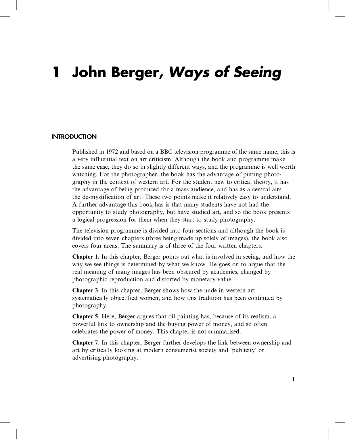 john berger ways of seeing summary chapter 7