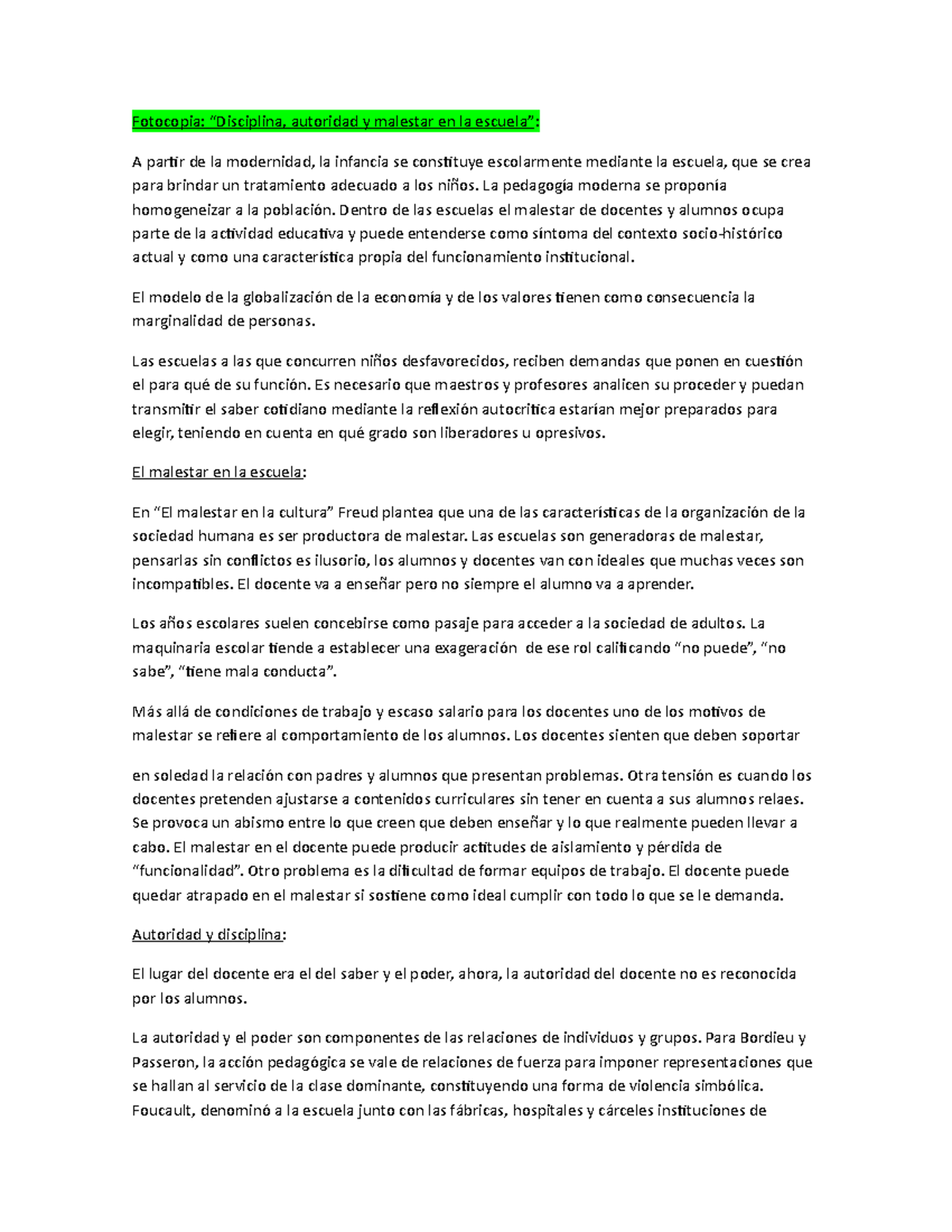 Disciplina autoridad y malestar en la escuela corto - Fotocopia ...