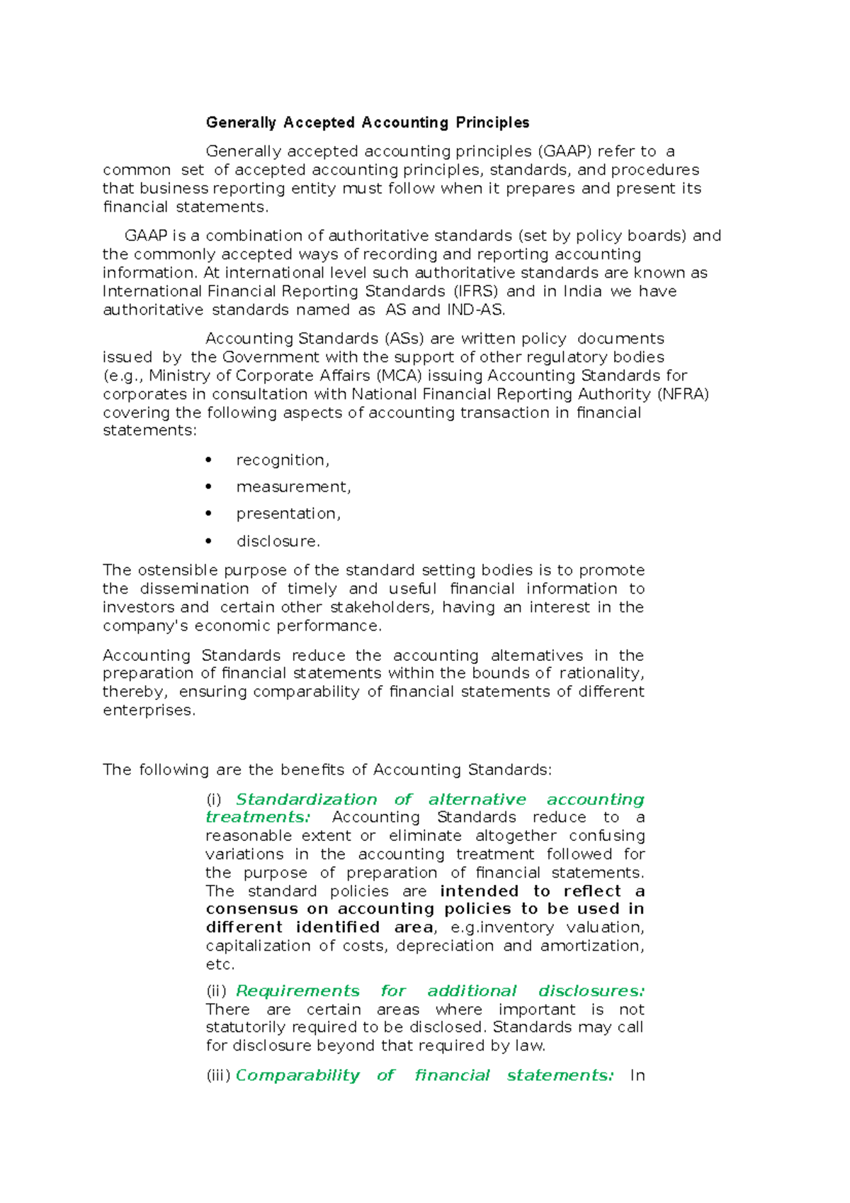 Accounting Standards - Generally Accepted Accounting Principles ...